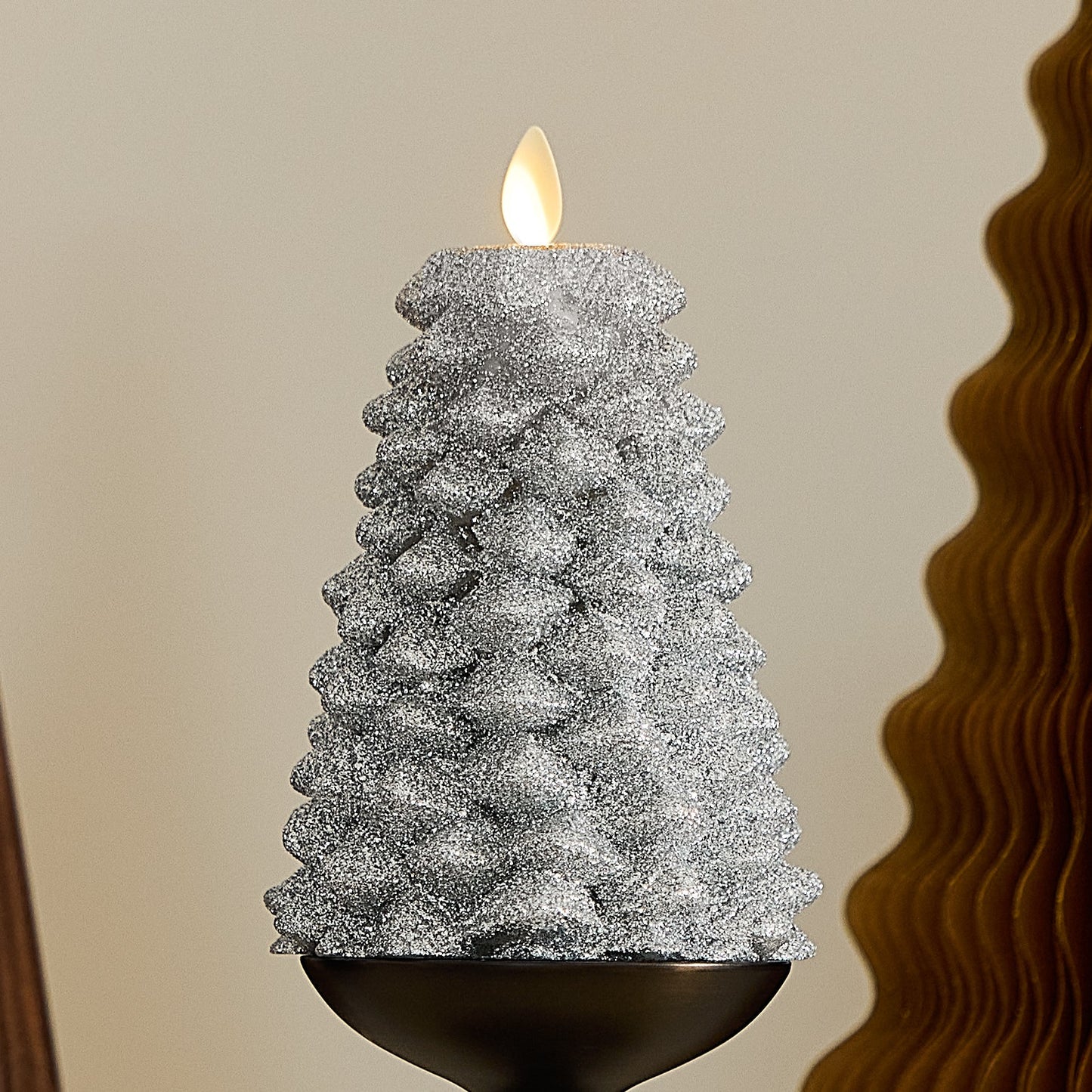 Brilliant Silver Glitter Flameless Candle North Tree