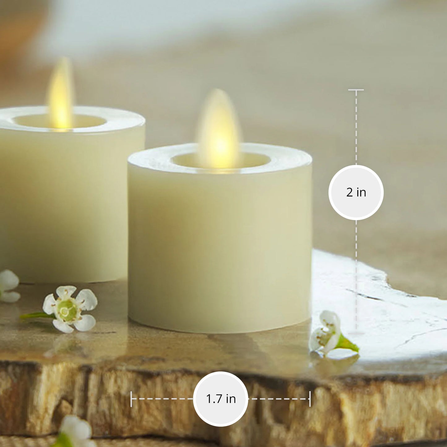 Ivory Flameless Candle Tealights - Recessed Top - Set of 2