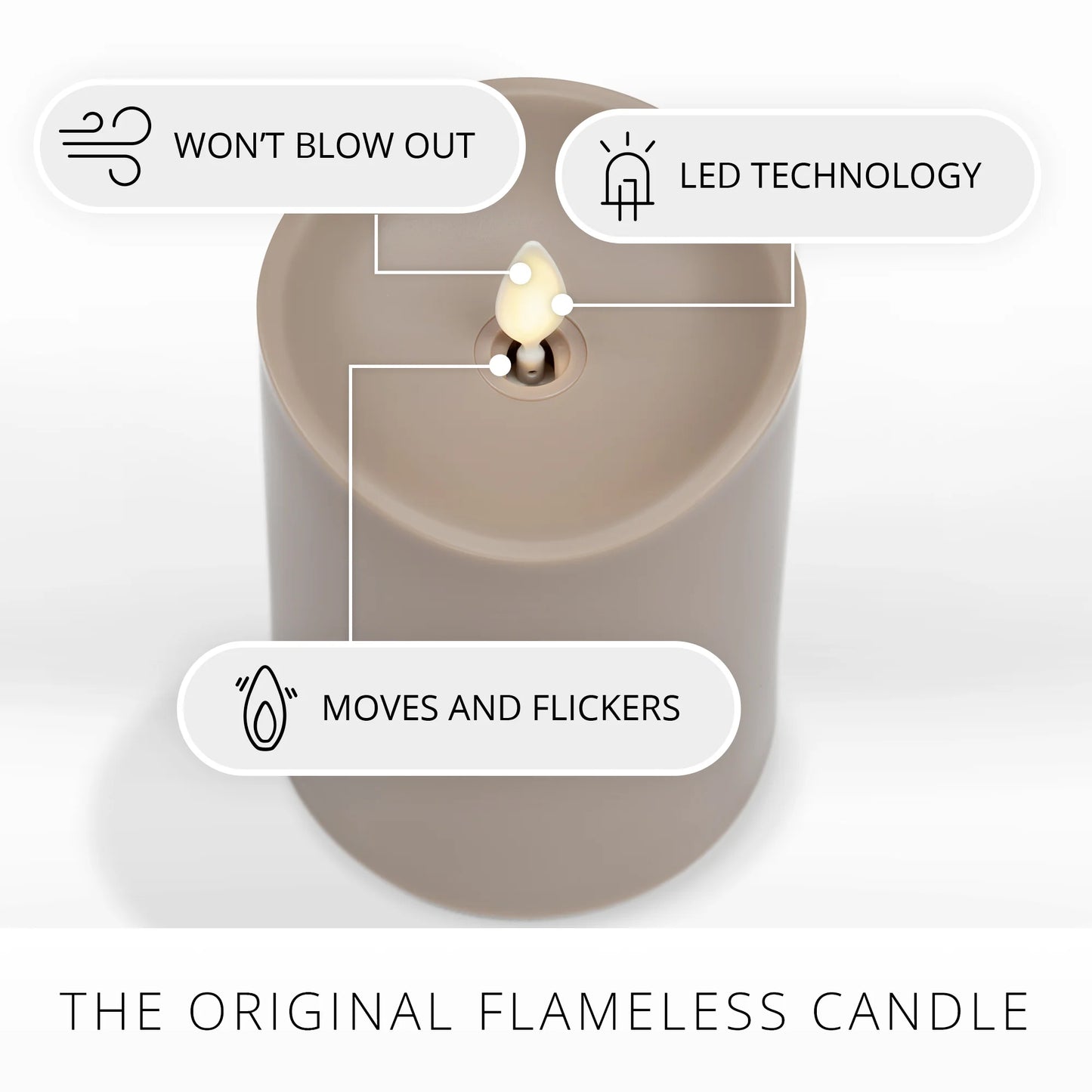 Timeless Taupe Outdoor Flameless Candle Pillar