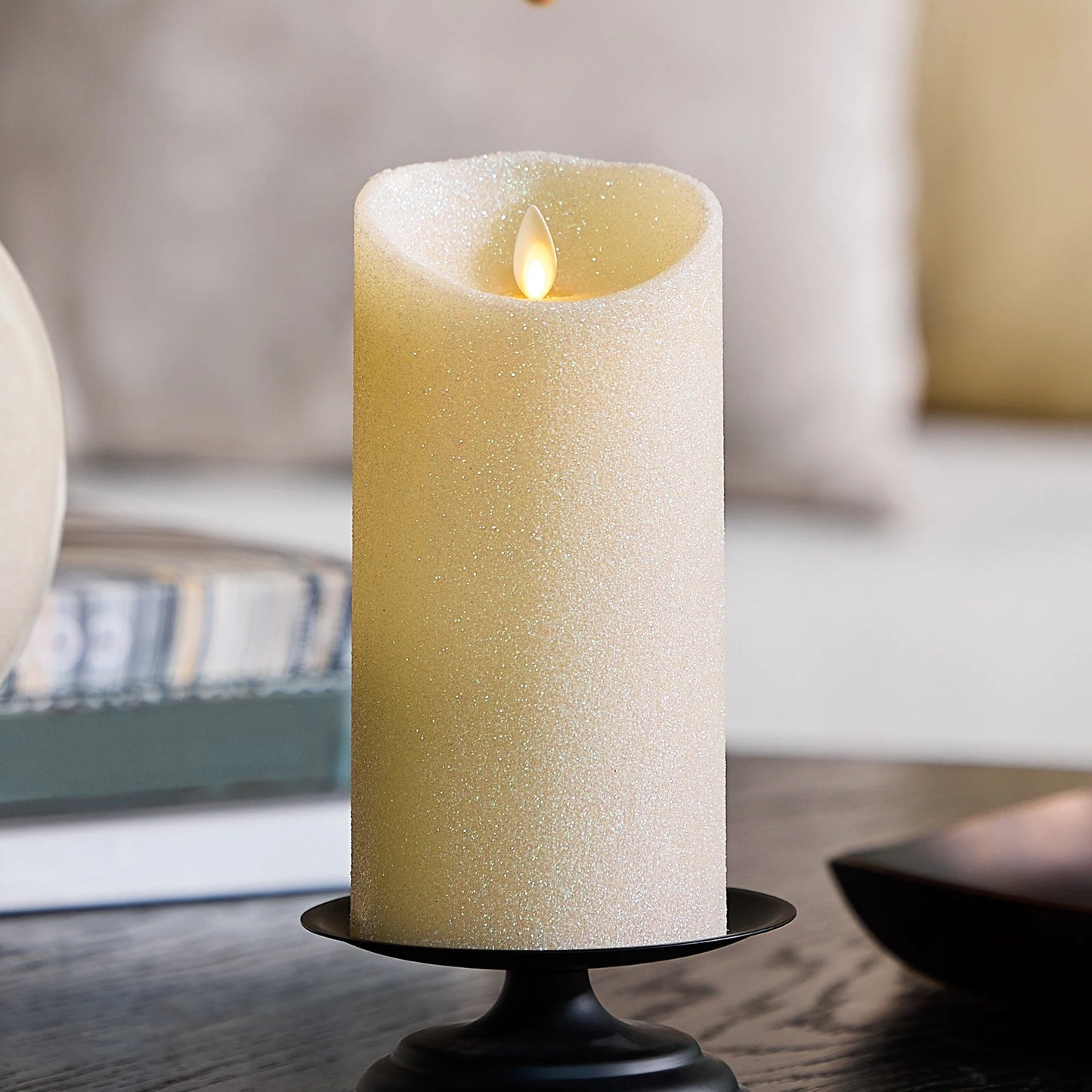 Radiant Ivory Glitter Flameless Candle Pillars