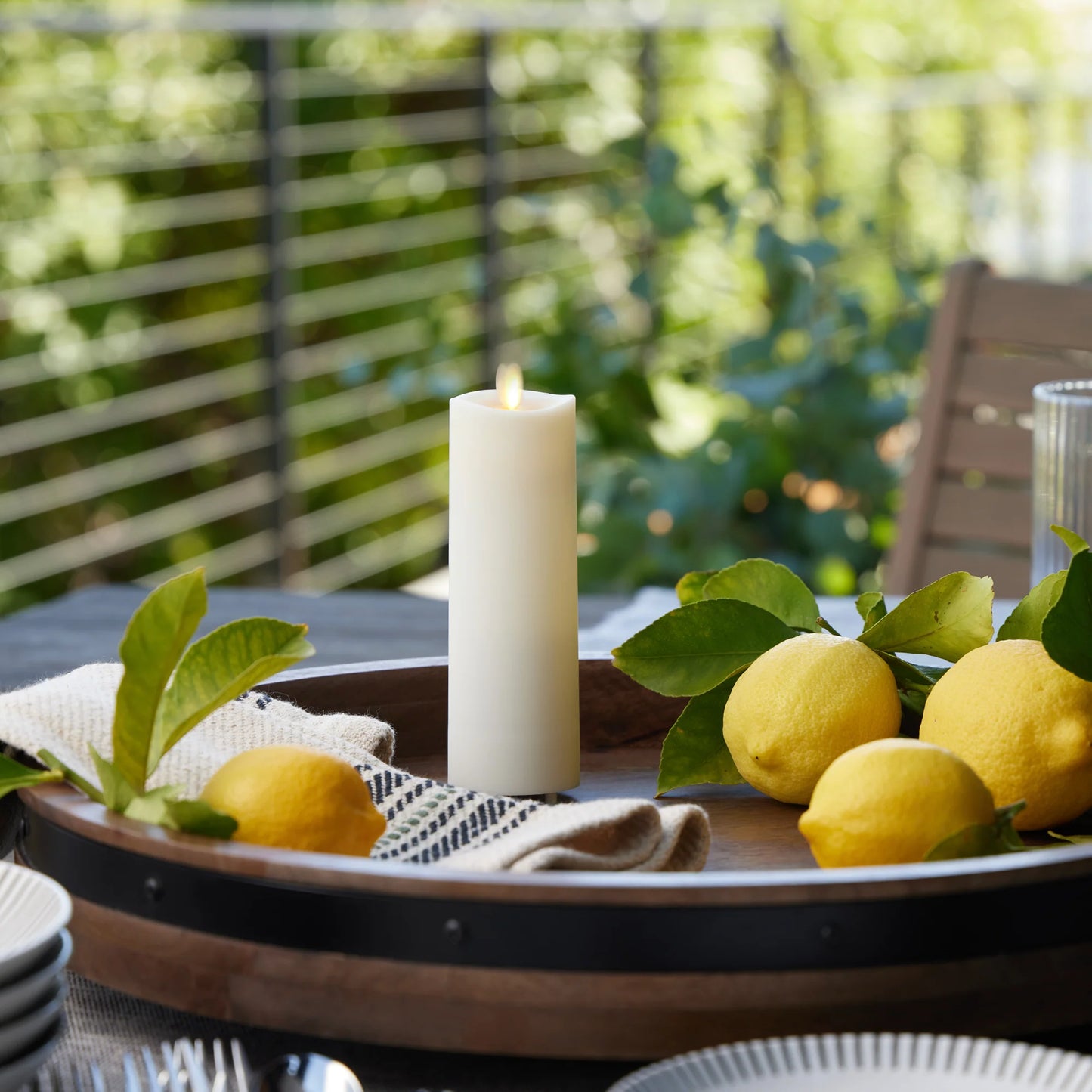 Pearl Ivory Outdoor Flameless Candle Slim Pillar - Melted Top - 2" Width