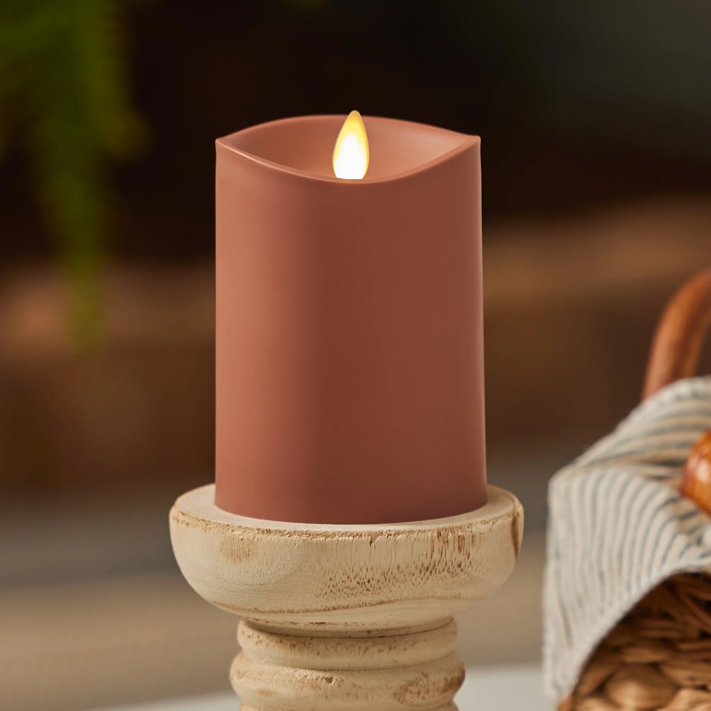 Baked Clay Outdoor Flameless Candle Pillar