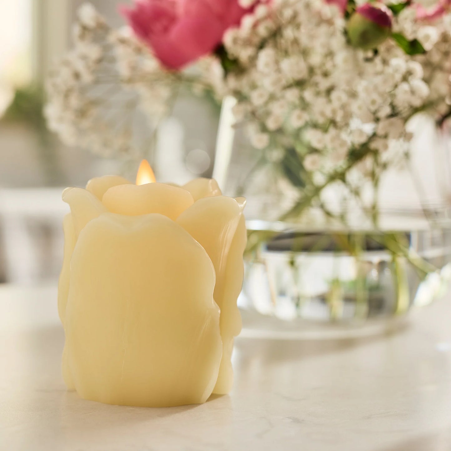 Lemon Chiffon Flameless Candle Rose Bud