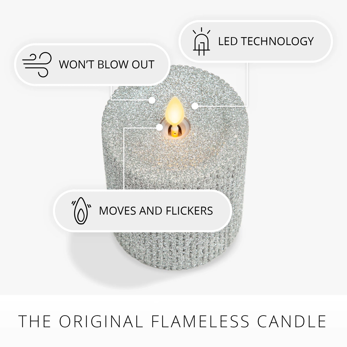 Brilliant Silver Glitter Ribbed Flameless Candle Pillar