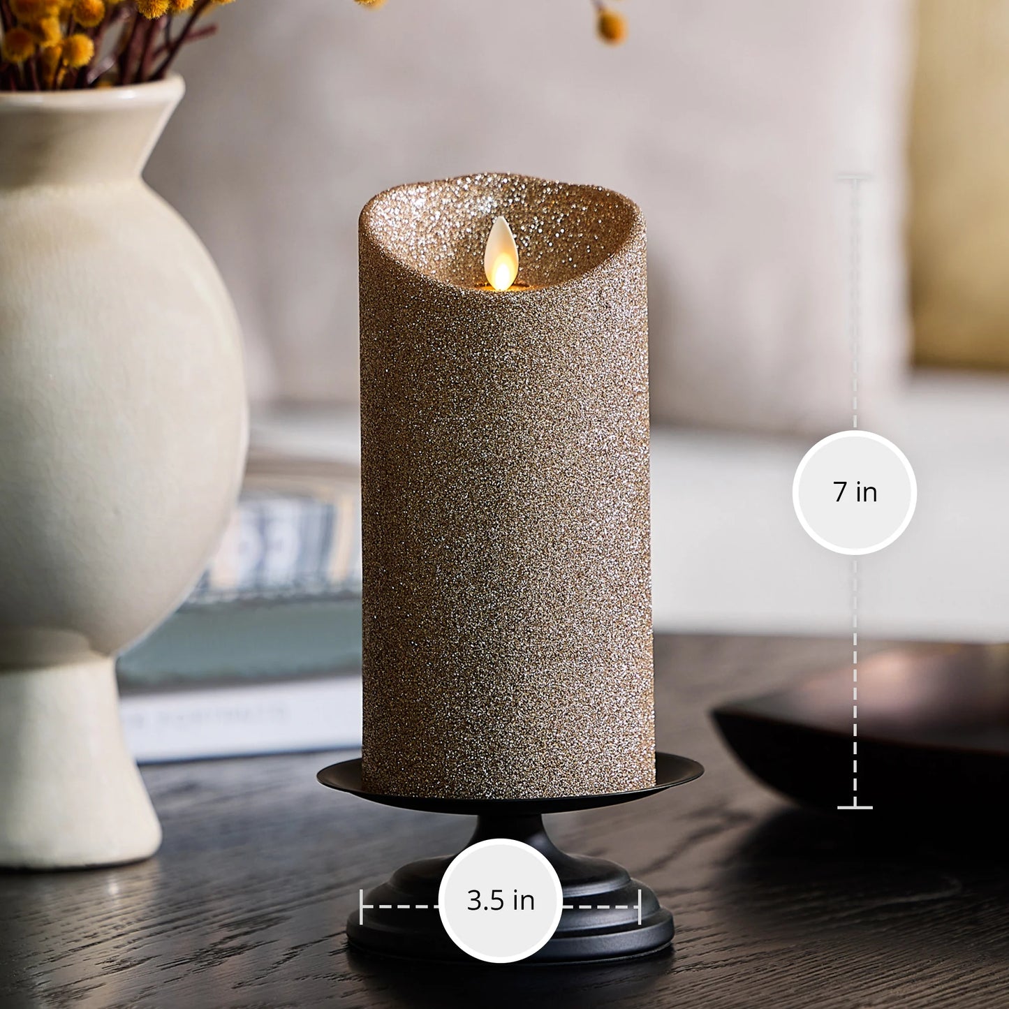 Champagne Glow Glitter Flameless Candle Pillars