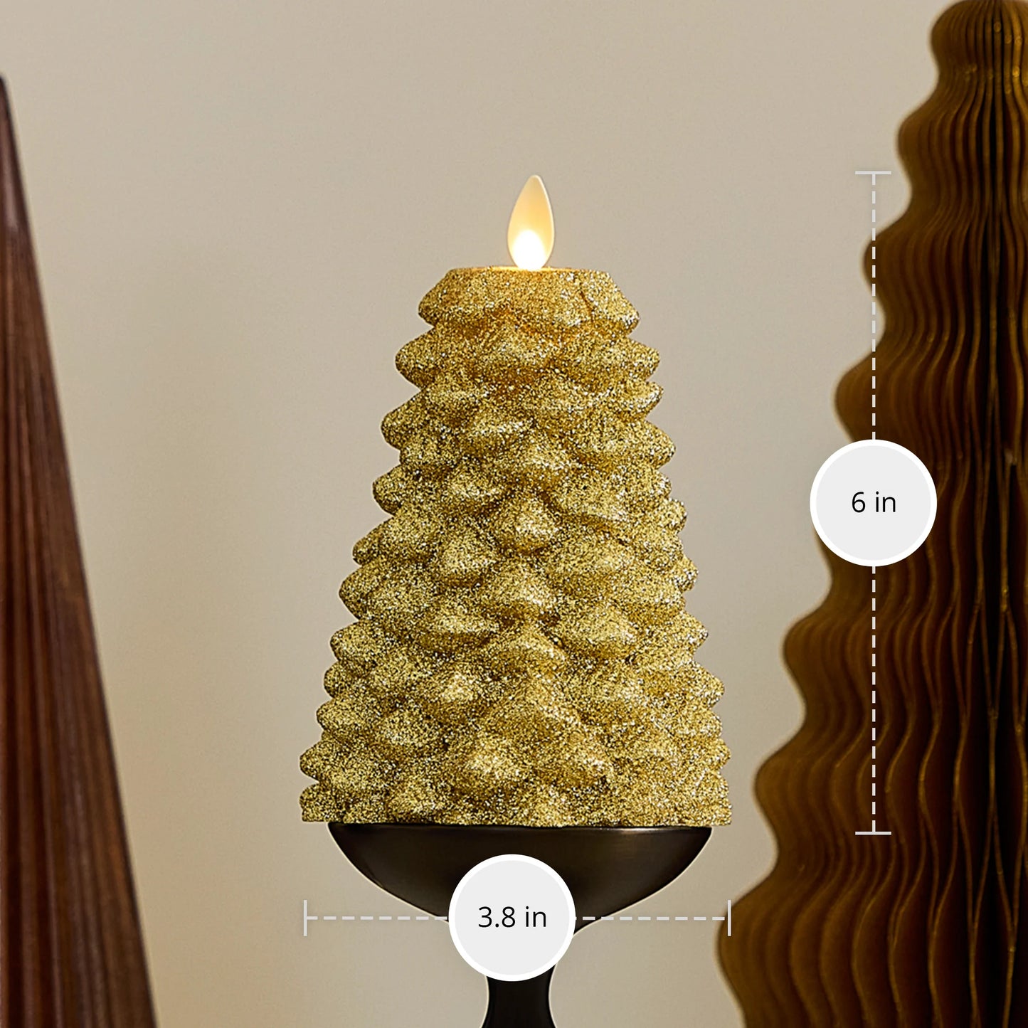 Rich Gold Glitter Flameless Candle North Tree