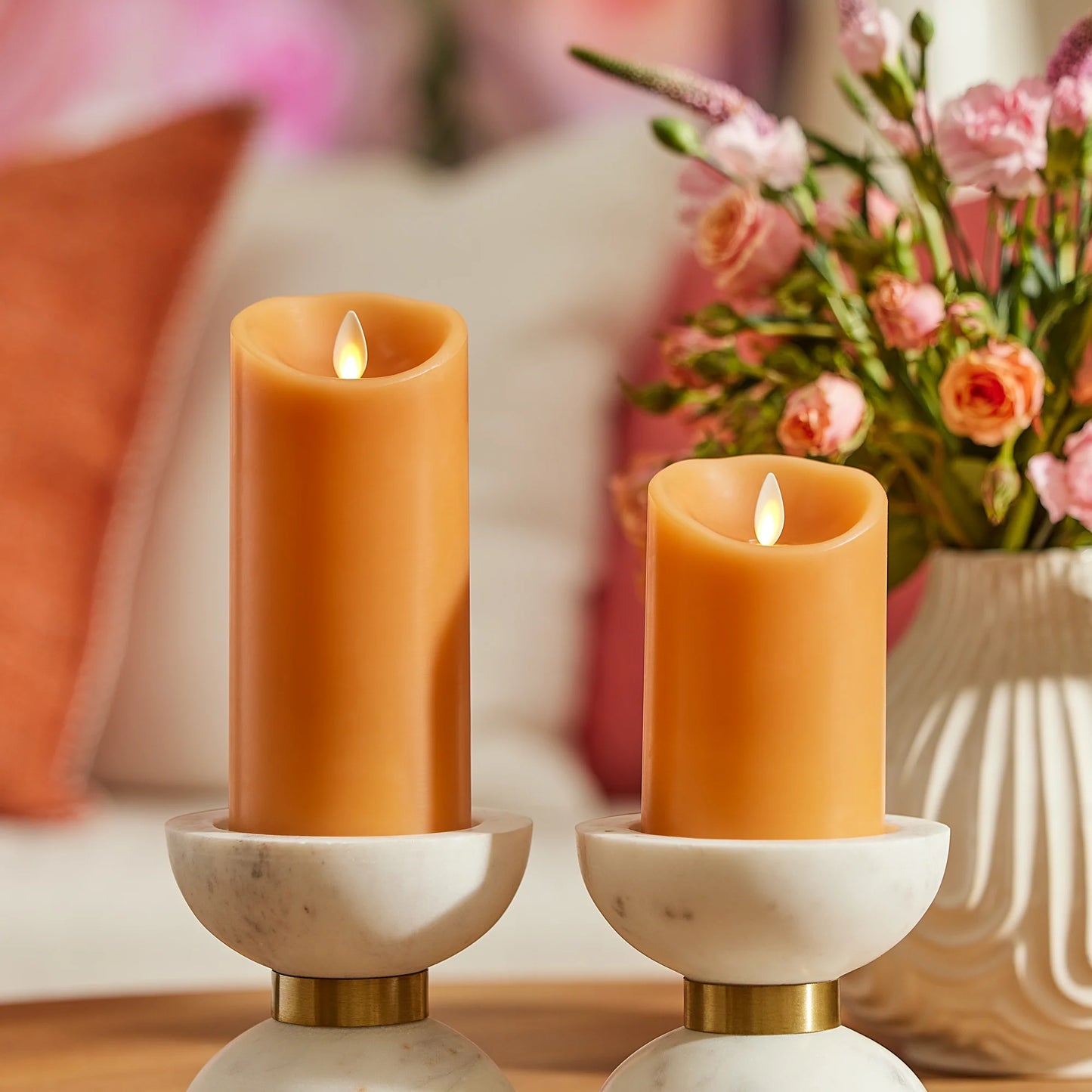 Sunlit Honey Scallop Flameless Candle Pillar