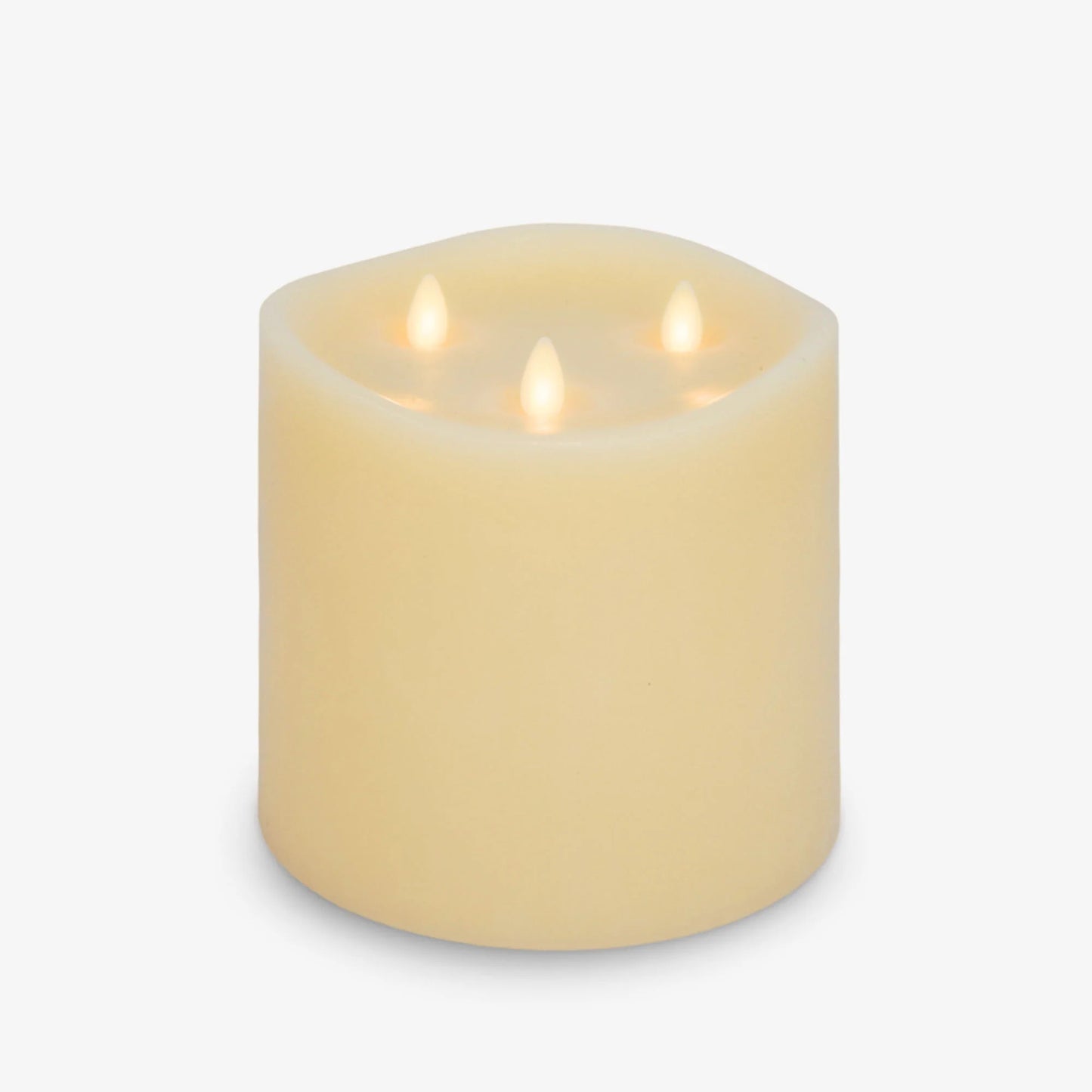 Ivory Flameless Candle Tri-Flame Grand Pillar - Melted Top