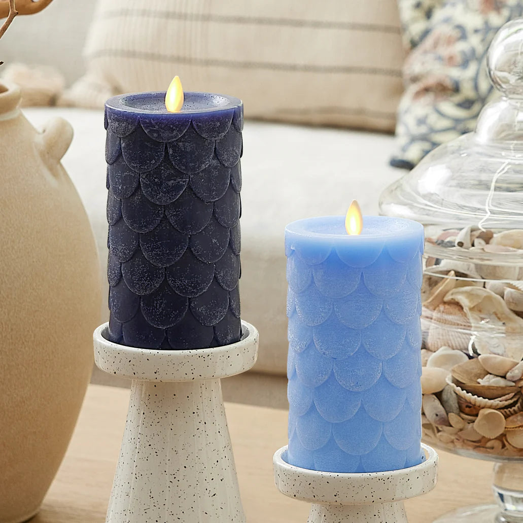 Cornflower Embossed Fish Scale Flameless Candle Pillar