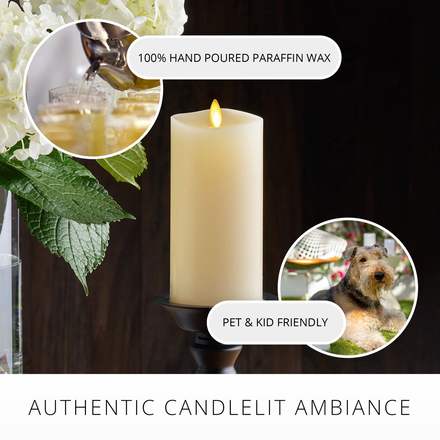 Ivory Flameless Candle Pillar - Melted Top - 3" Width