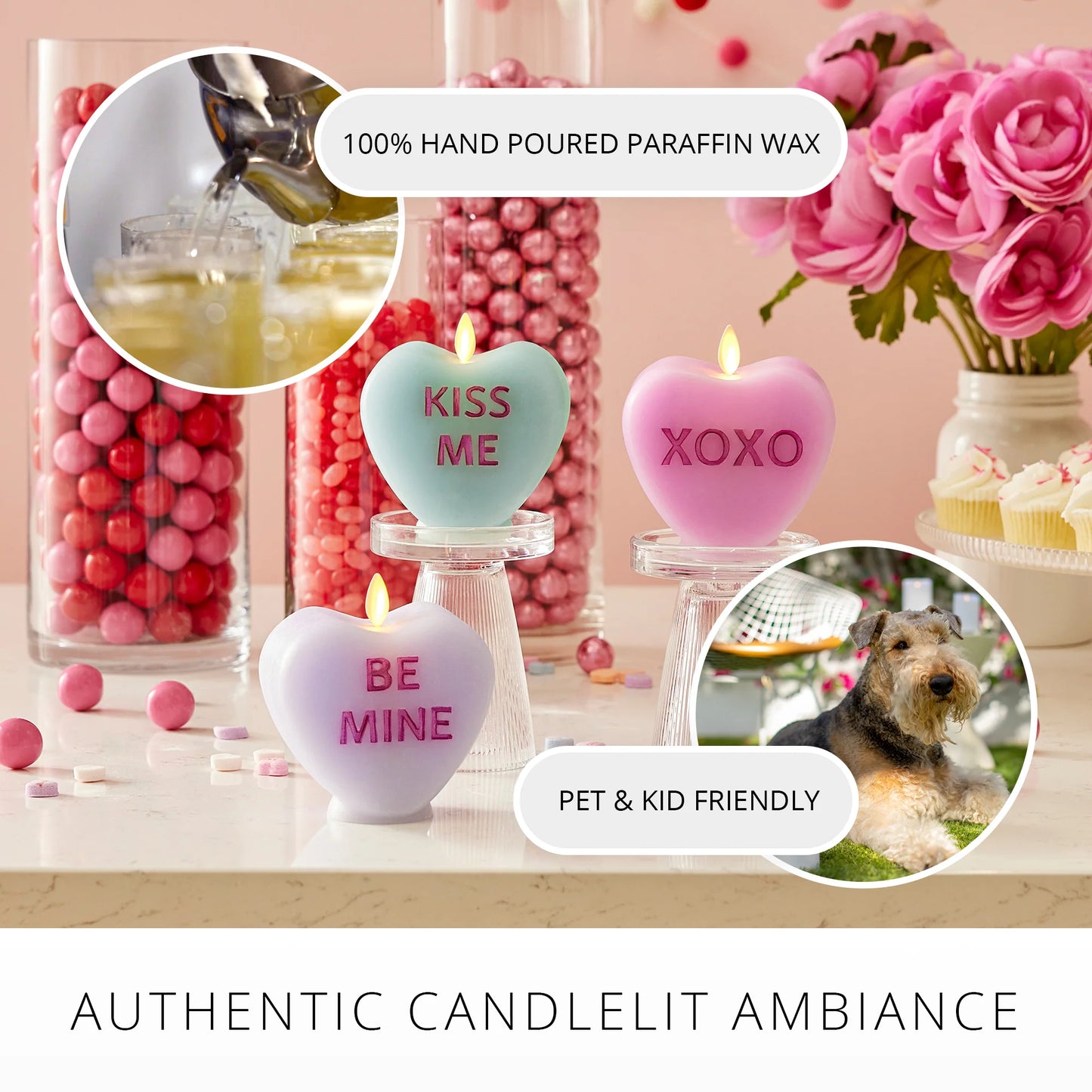 Pastel Orchid Flameless Candle Candy Heart "XOXO"