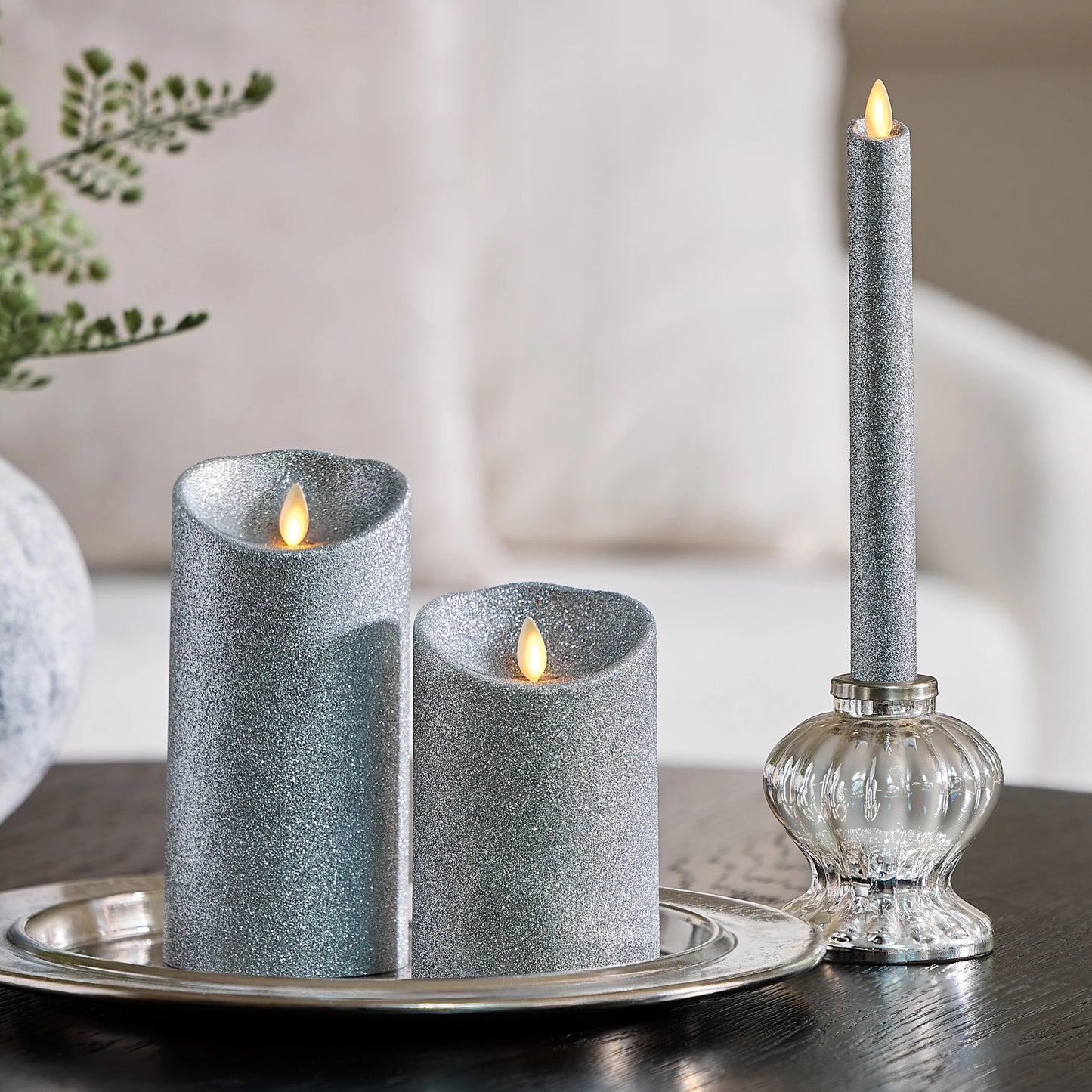 Brilliant Silver Glitter Flameless Candle Taper