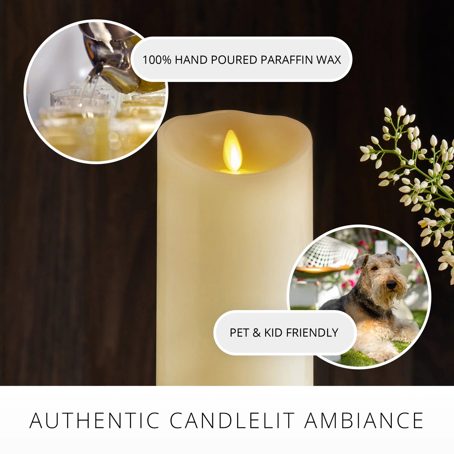 Ivory Flameless Candle Pillar - Scallop Top - 3.5" Width