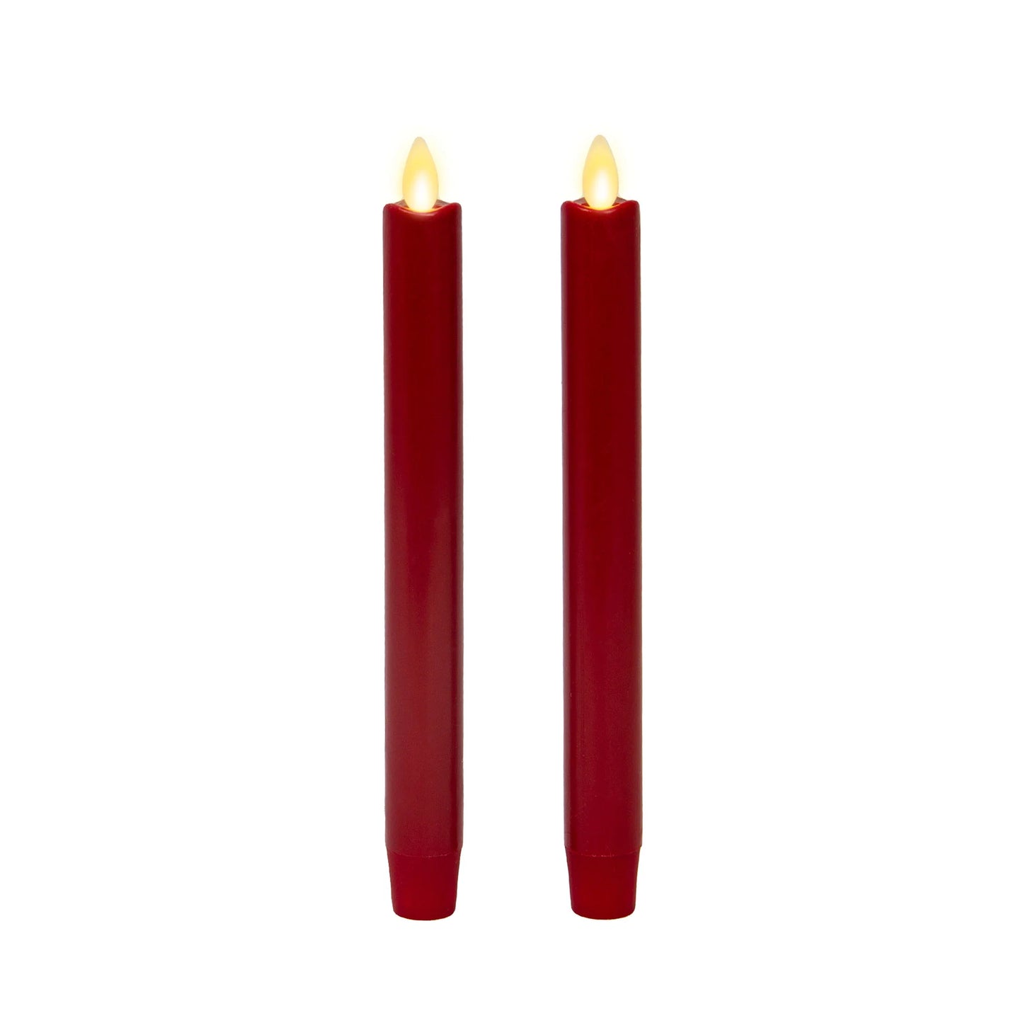 Burgundy Flameless Candle Tapers - Melted Top - 9.5" Height - Set of 2