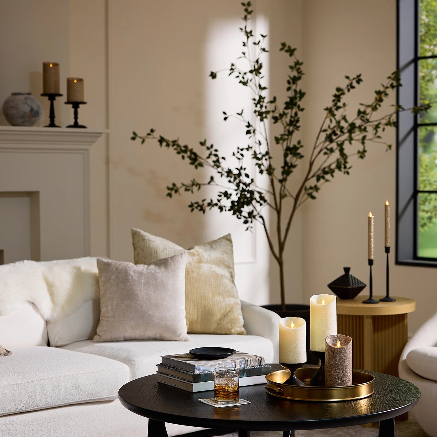 Radiant Ivory Glitter Flameless Candle Pillars