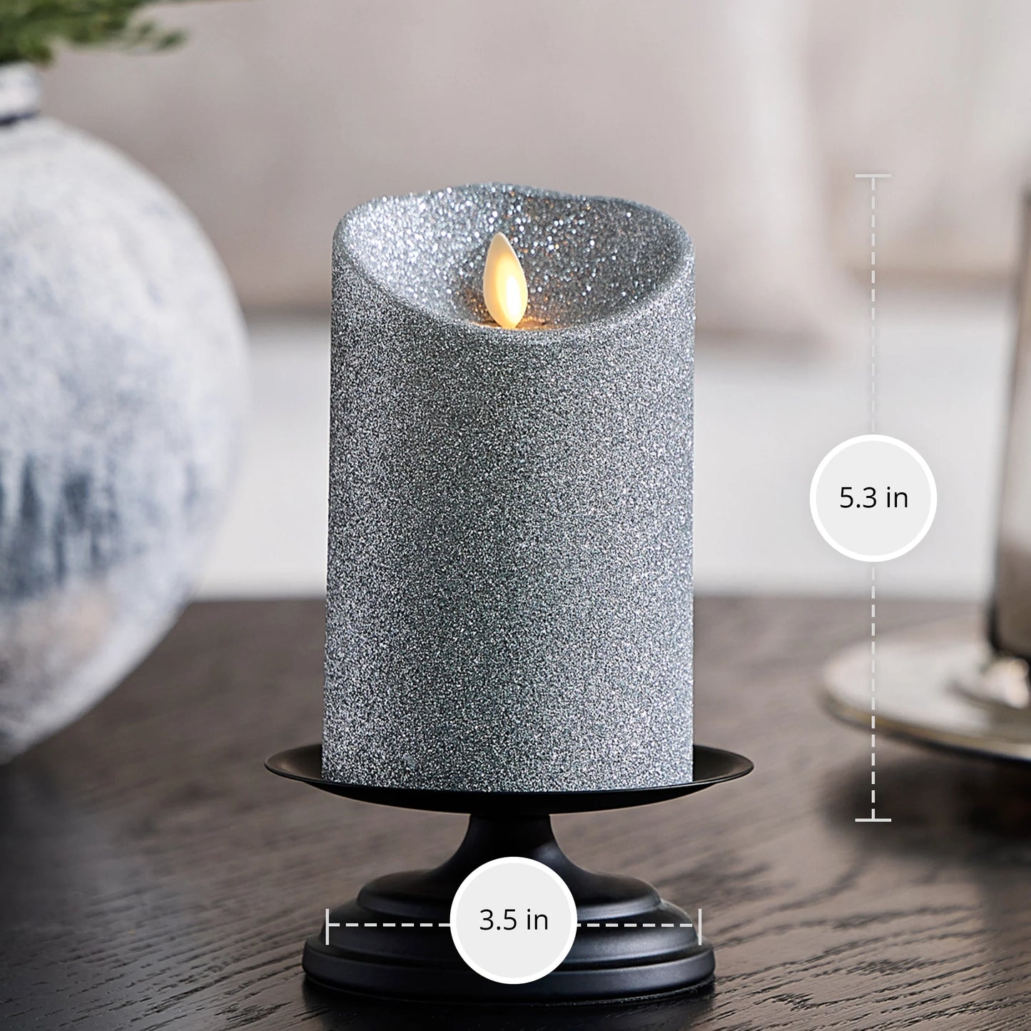 Brilliant Silver Glitter Flameless Candle Pillars