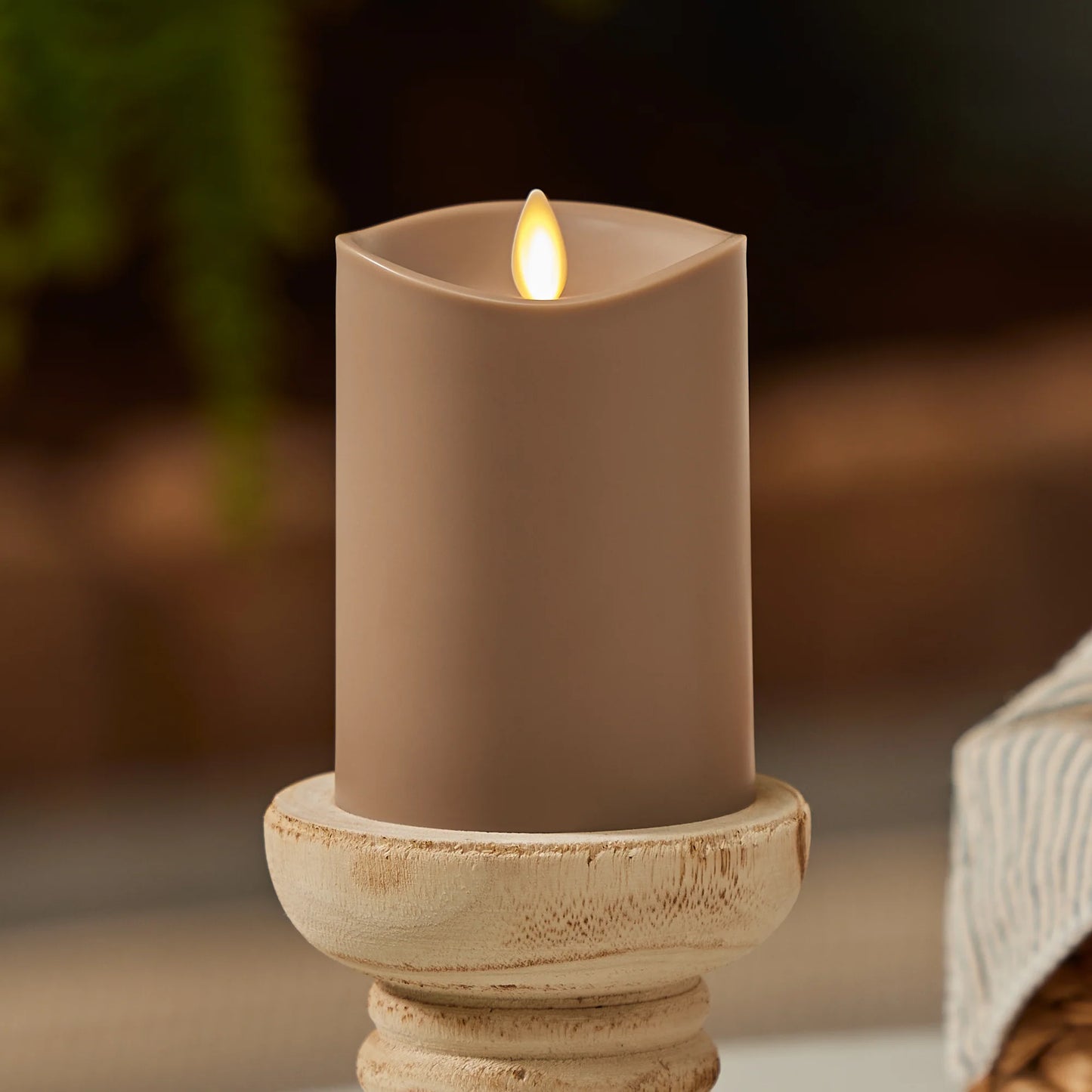 Timeless Taupe Outdoor Flameless Candle Pillar