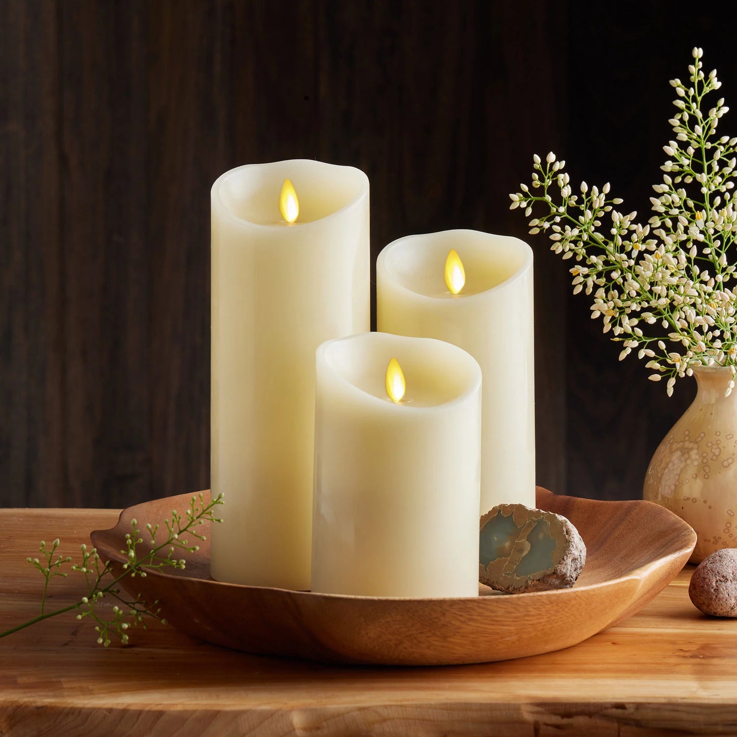 Ivory Flameless Candle Pillar - Scallop Top - 3.5" Width