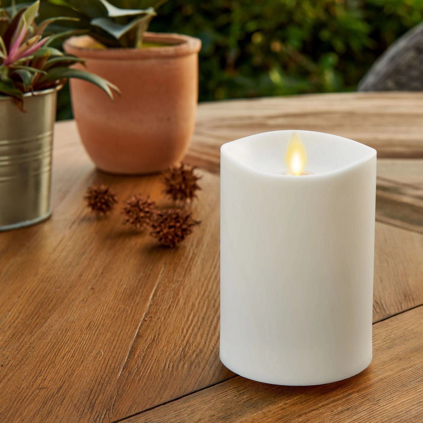 Pearl Ivory Outdoor Flameless Candle Pillar - Melted Top - 3.25" Width