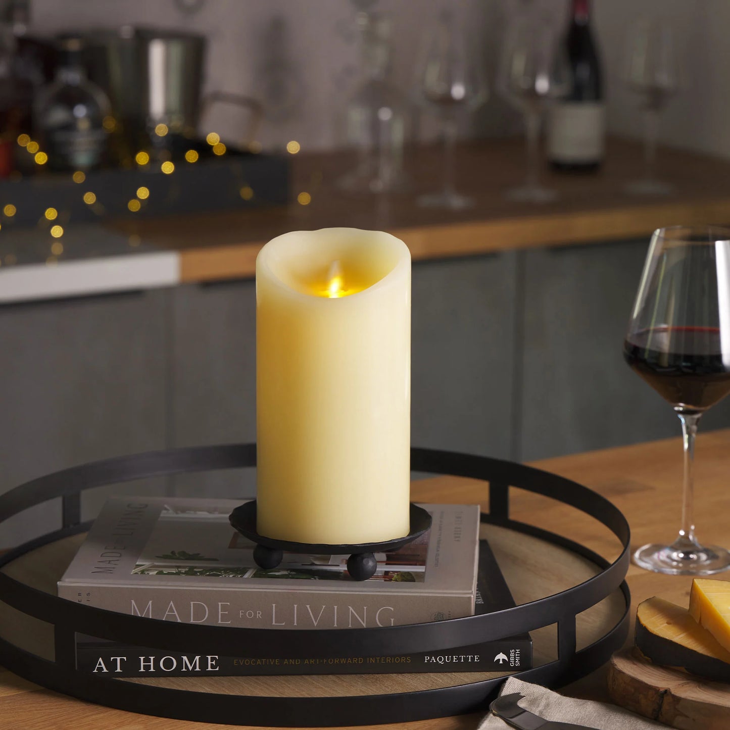 Ivory Flameless Candle Pillar -Scallop Top - 4" Width