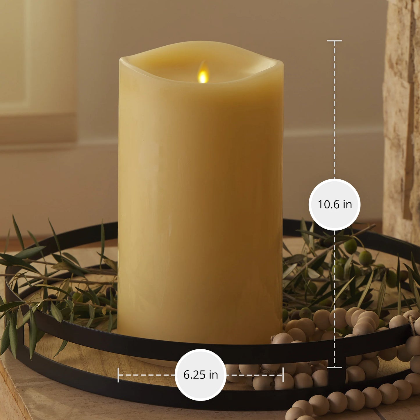 Ivory Flameless Candle Grand Pillar - Melted Top - 6.25" Width