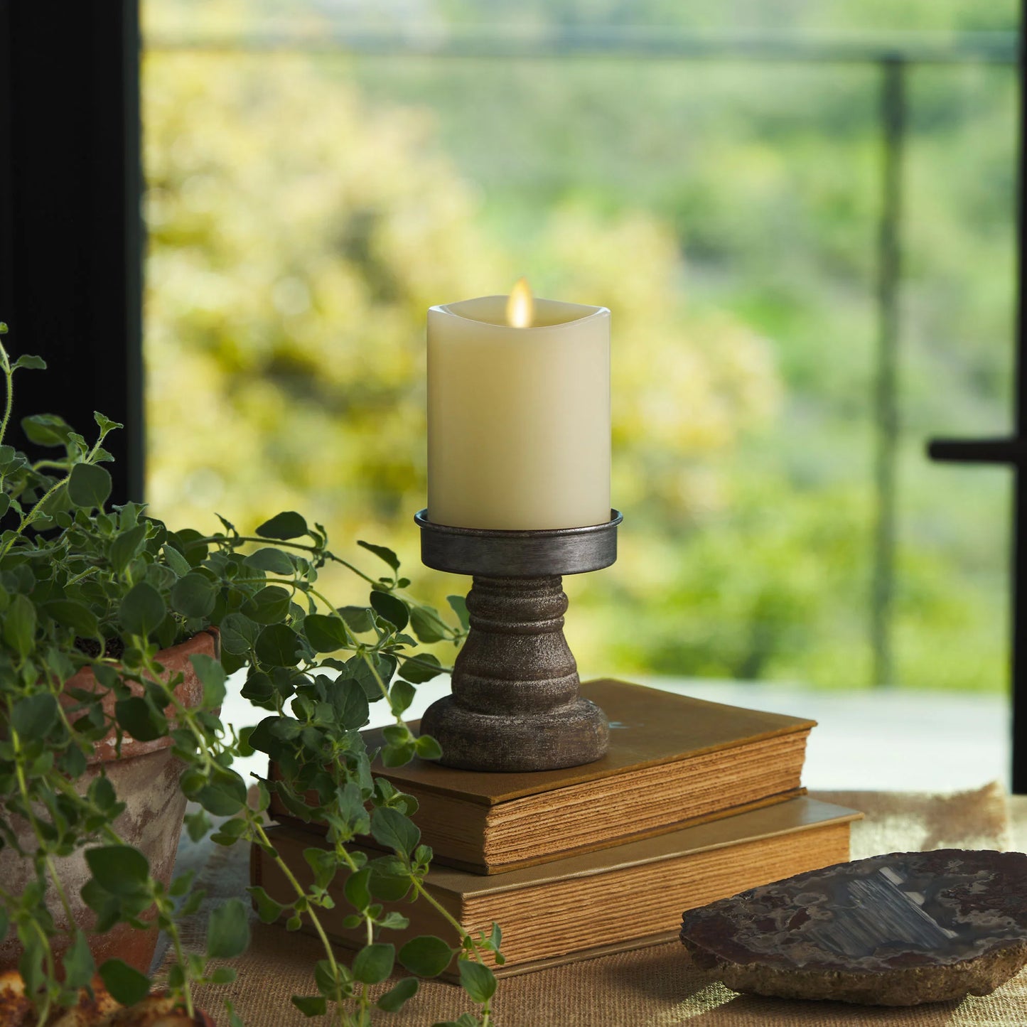 Ivory Flameless Candle Pillar - Melted Top - 3" Width