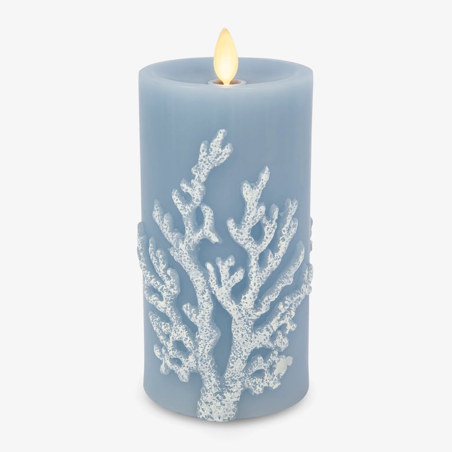 Soft Chambray Embossed Coral Flameless Candle Pillar