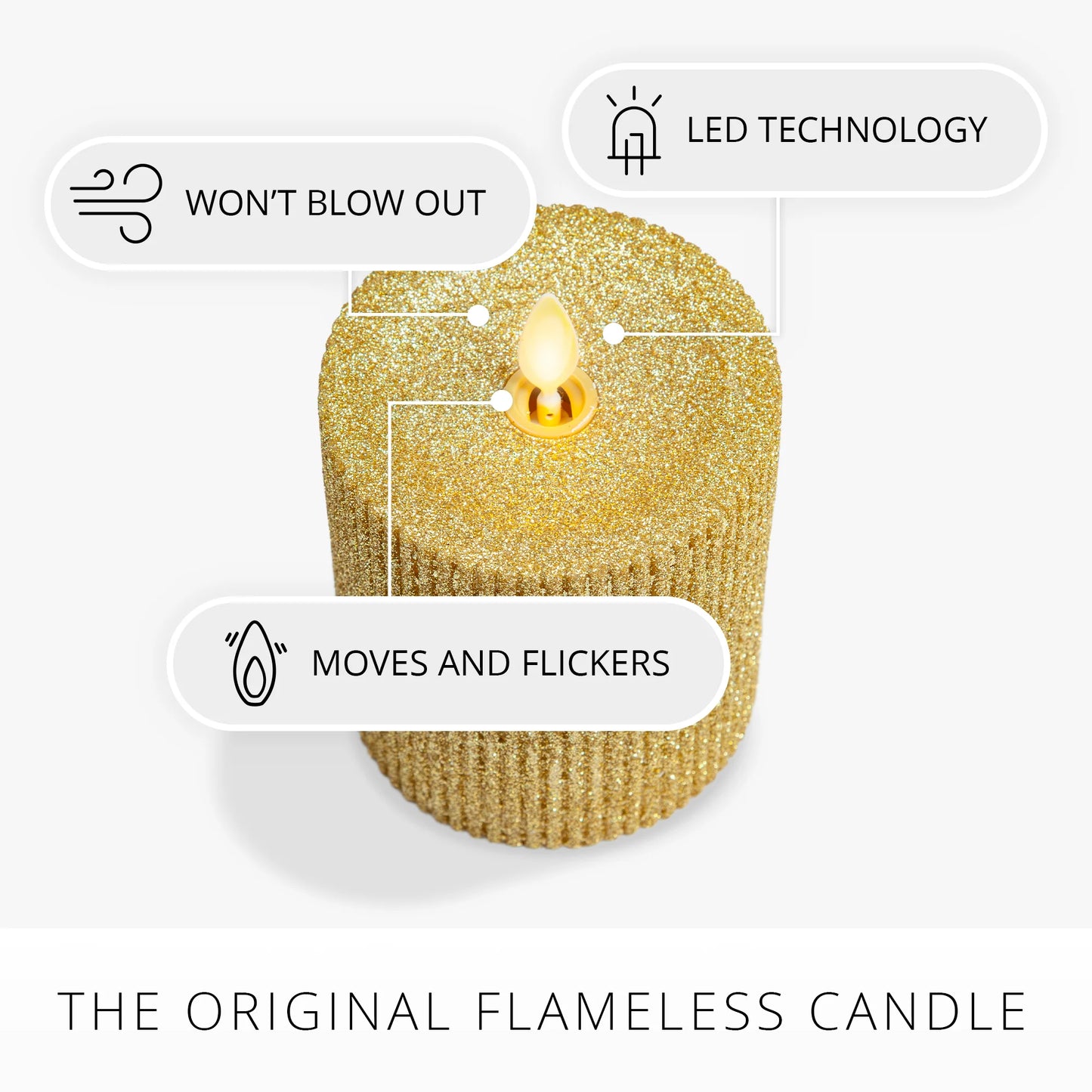 Rich Gold Glitter Ribbed Flameless Candle Pillar