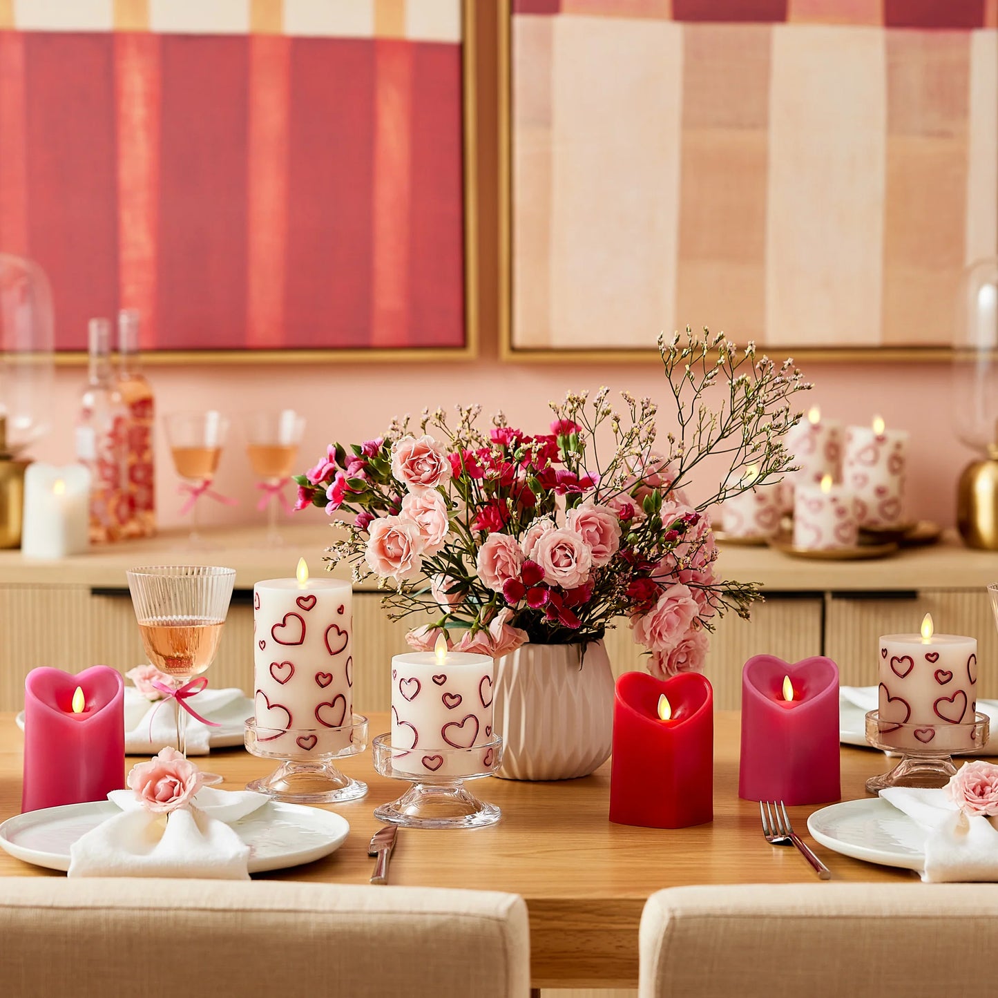 Raspberry Sorbet Flameless Candle Heart Pillar