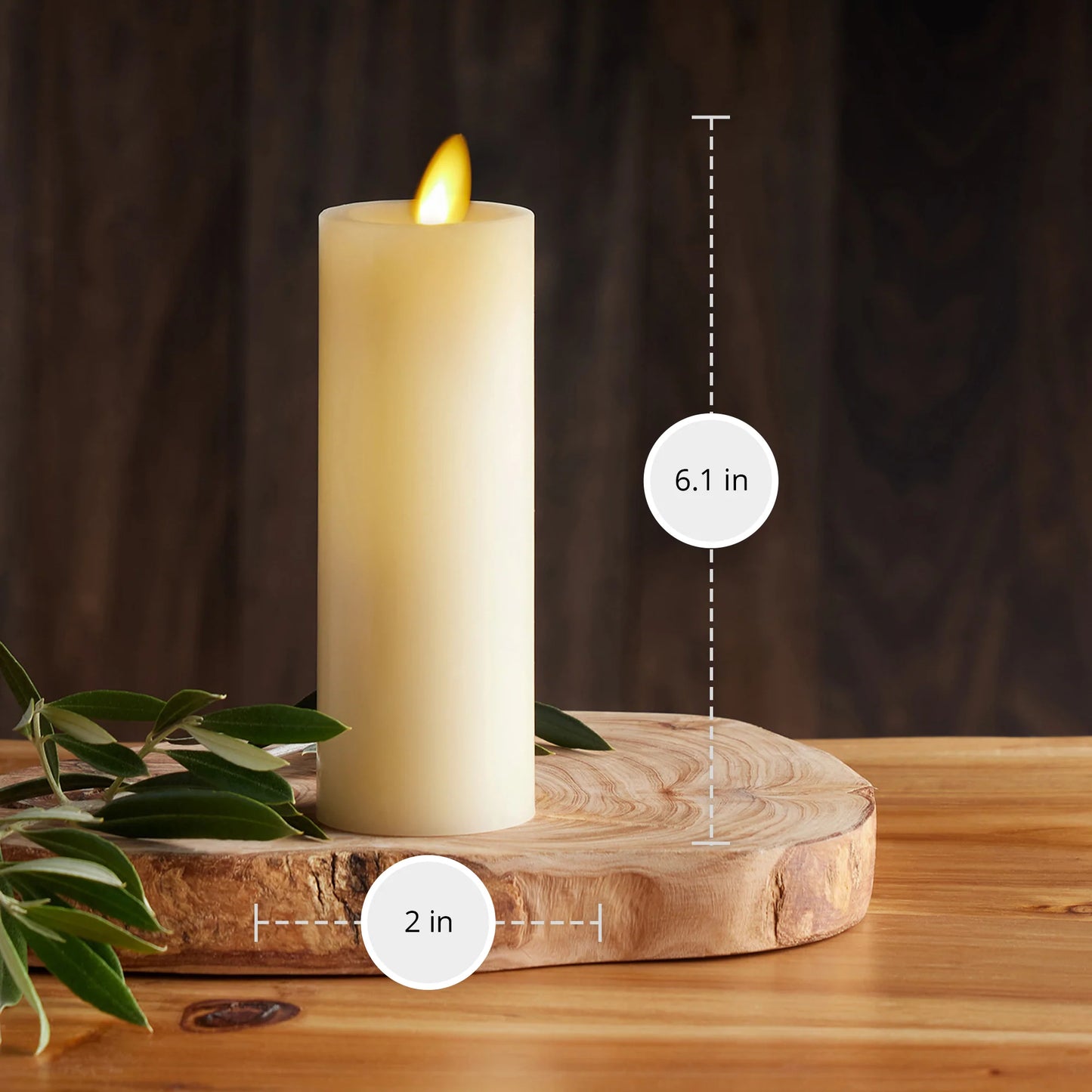 Ivory Flameless Candle Slim Pillar - Recessed Top - 2" Width