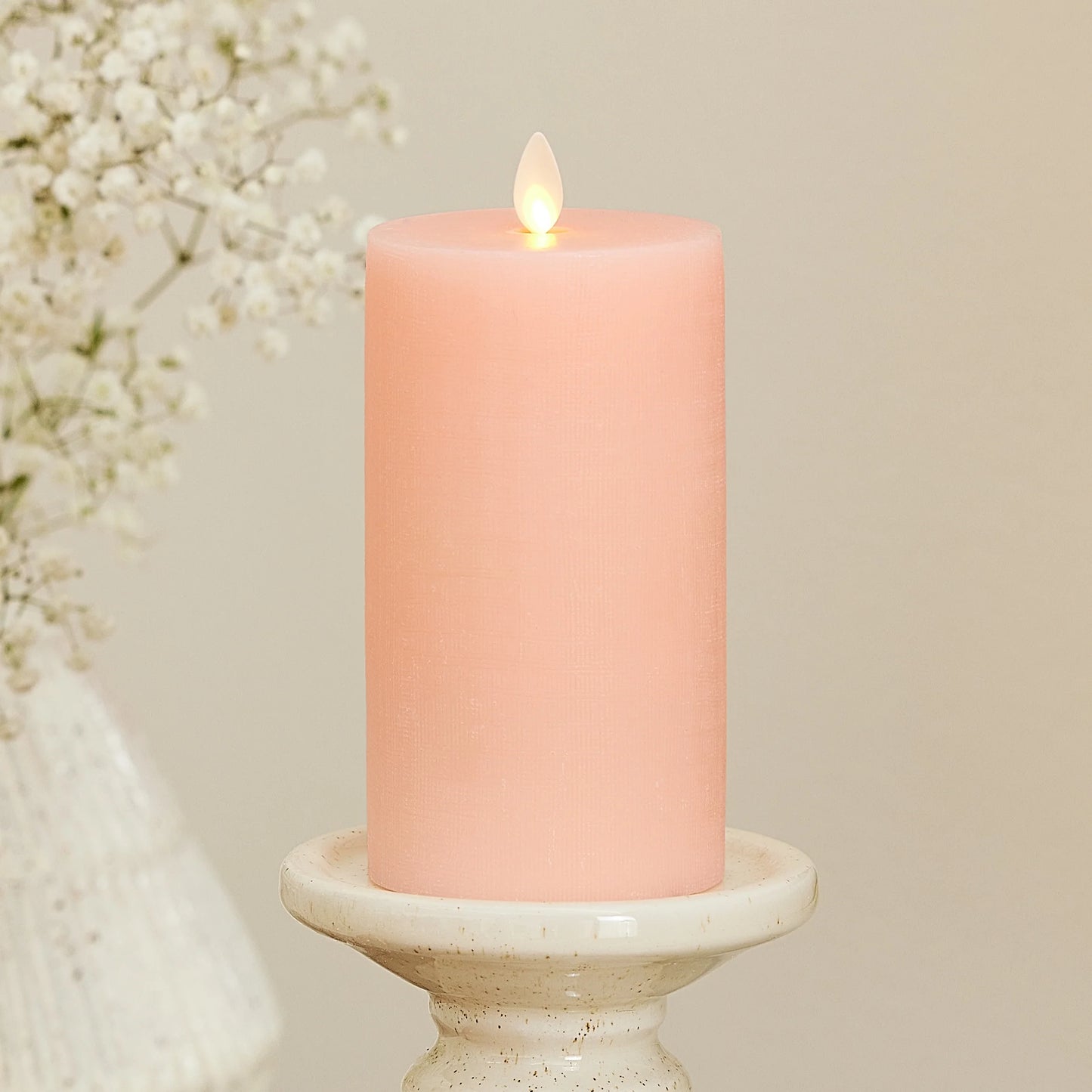 Chalky Linen Mellow Peach Flameless Candle Pillar