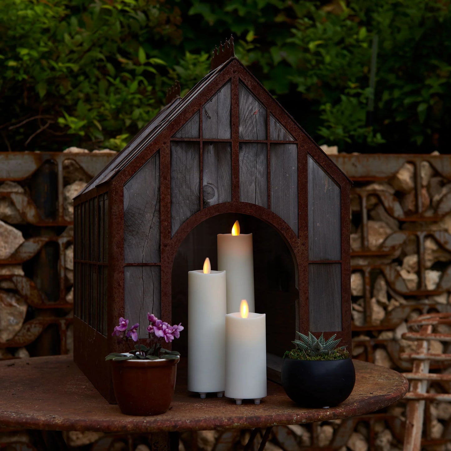 Set of 3 Pearl Ivory Outdoor Flameless Candle Slim Pillars with Remote - Melted Top