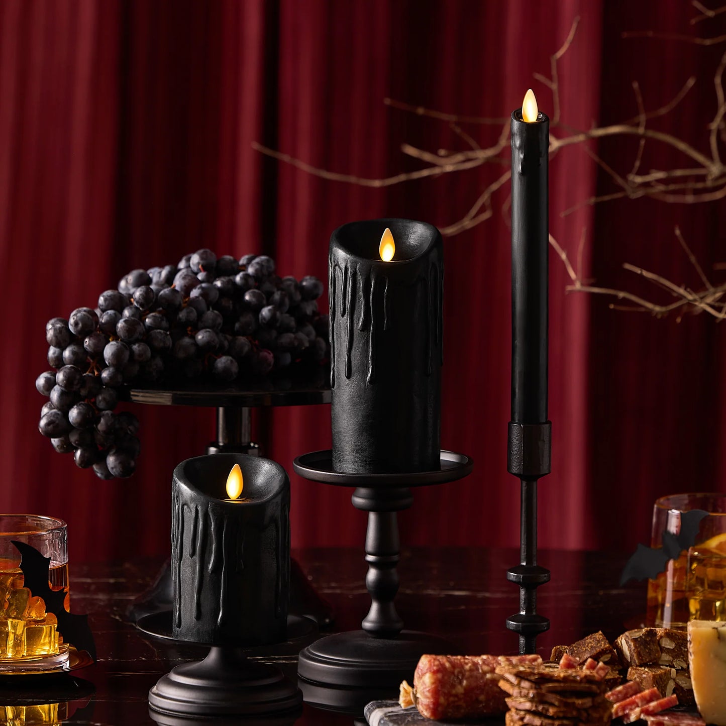 Black Wax Drip Flameless Candle Taper