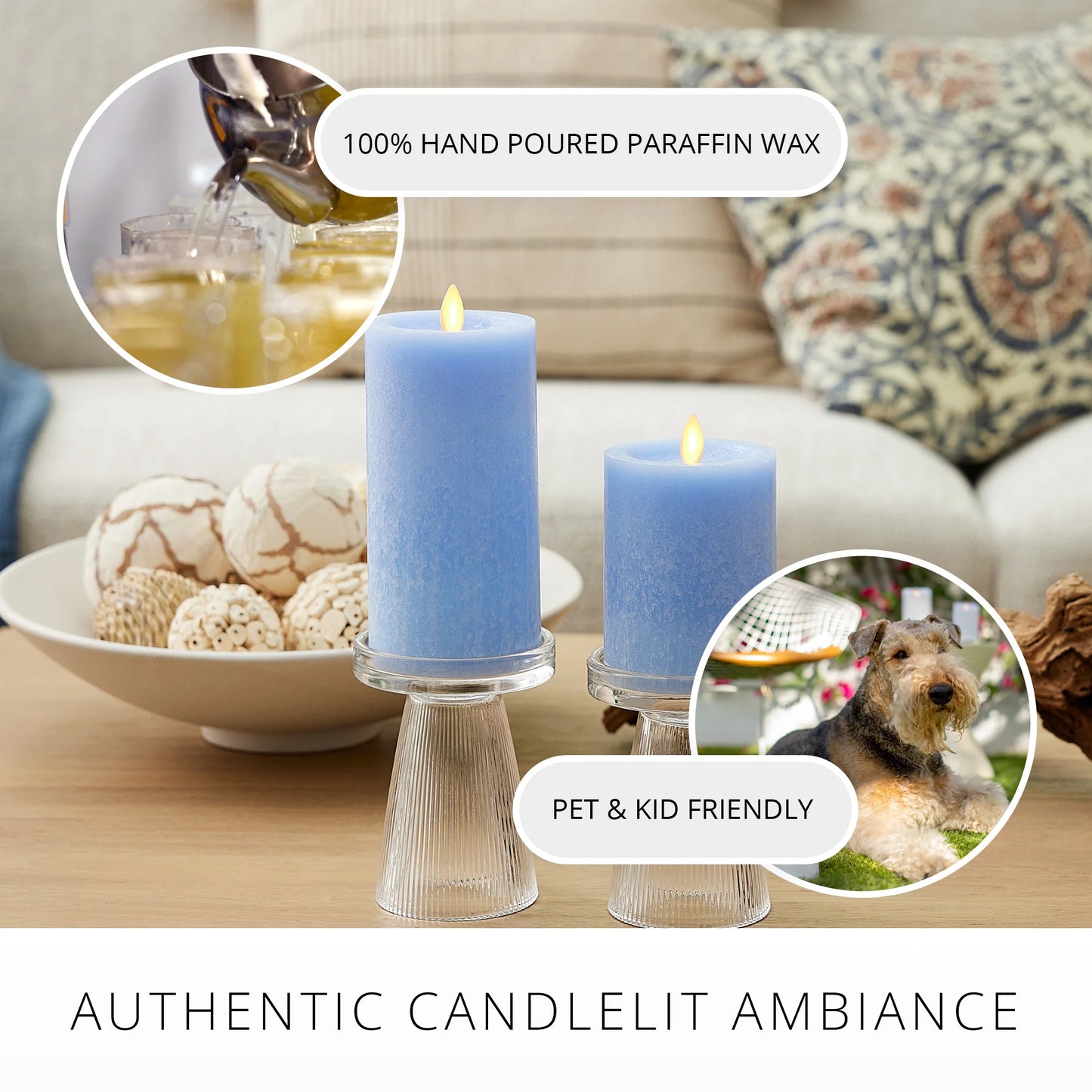 Cornflower Seaglass Flameless Candle Pillar
