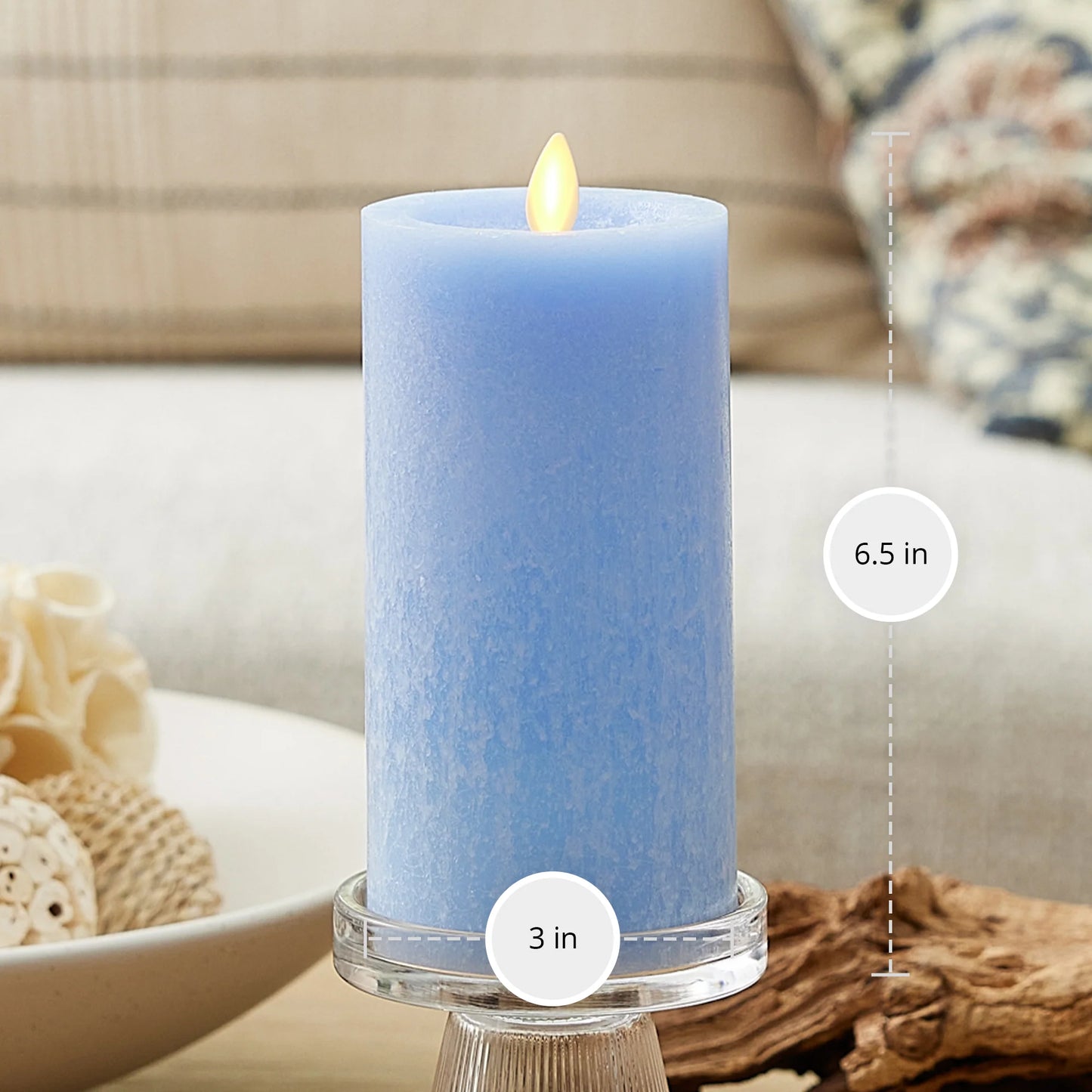 Cornflower Seaglass Flameless Candle Pillar
