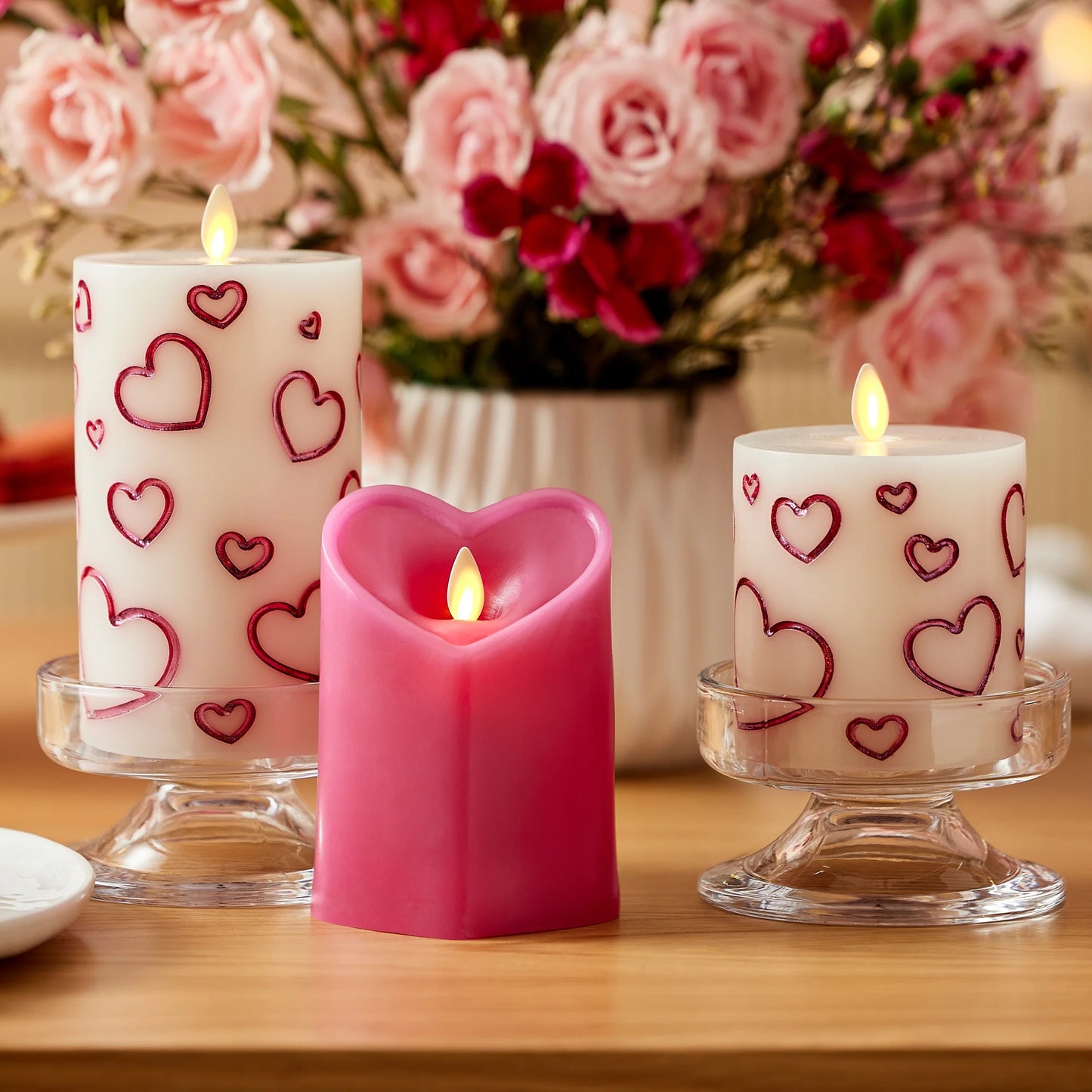 Raspberry Sorbet Flameless Candle Heart Pillar