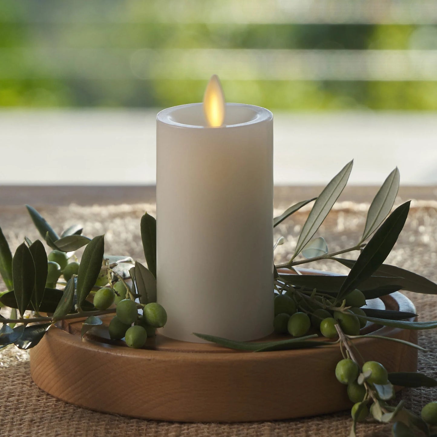 White Flameless Candle Slim Pillar - Recessed Top