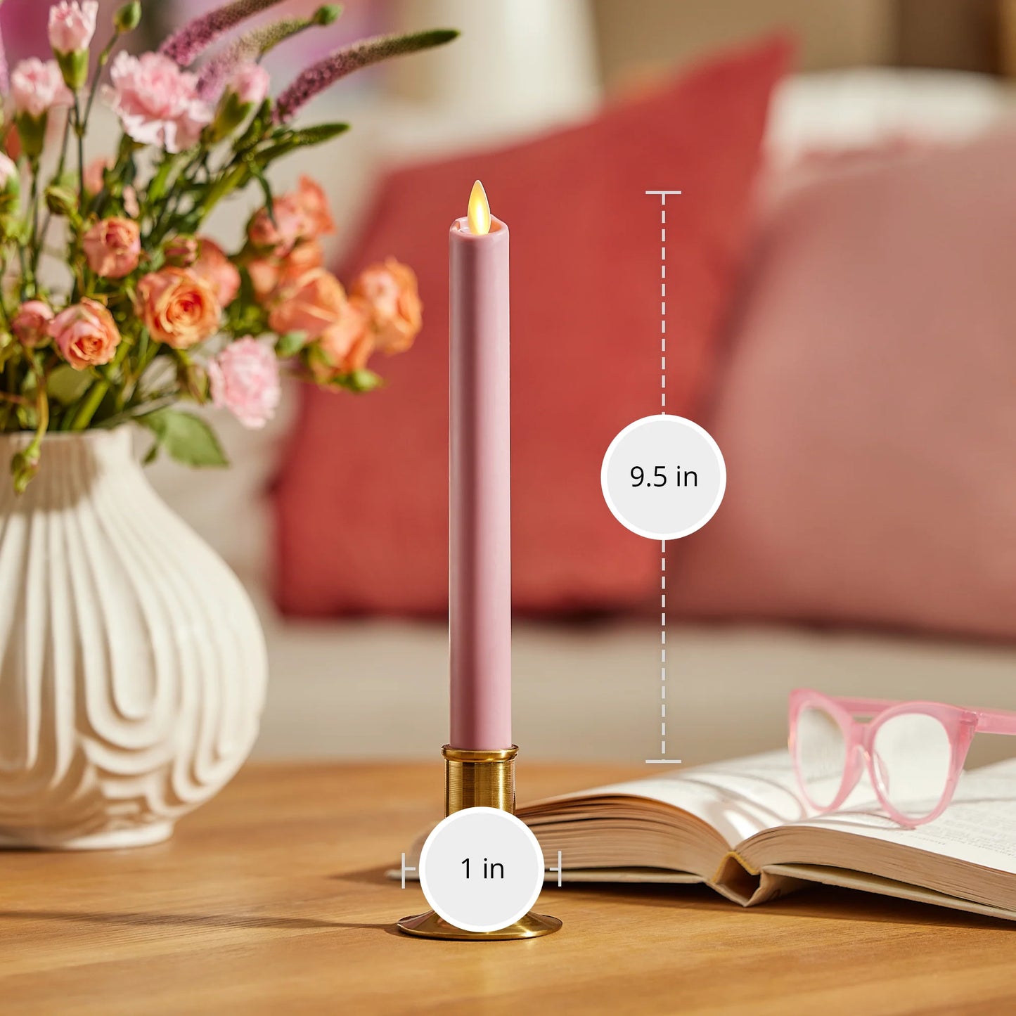 Blooming Mauve Flameless Candle Taper