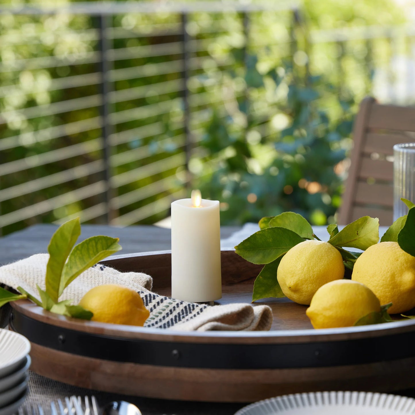 Pearl Ivory Outdoor Flameless Candle Slim Pillar - Melted Top - 2" Width