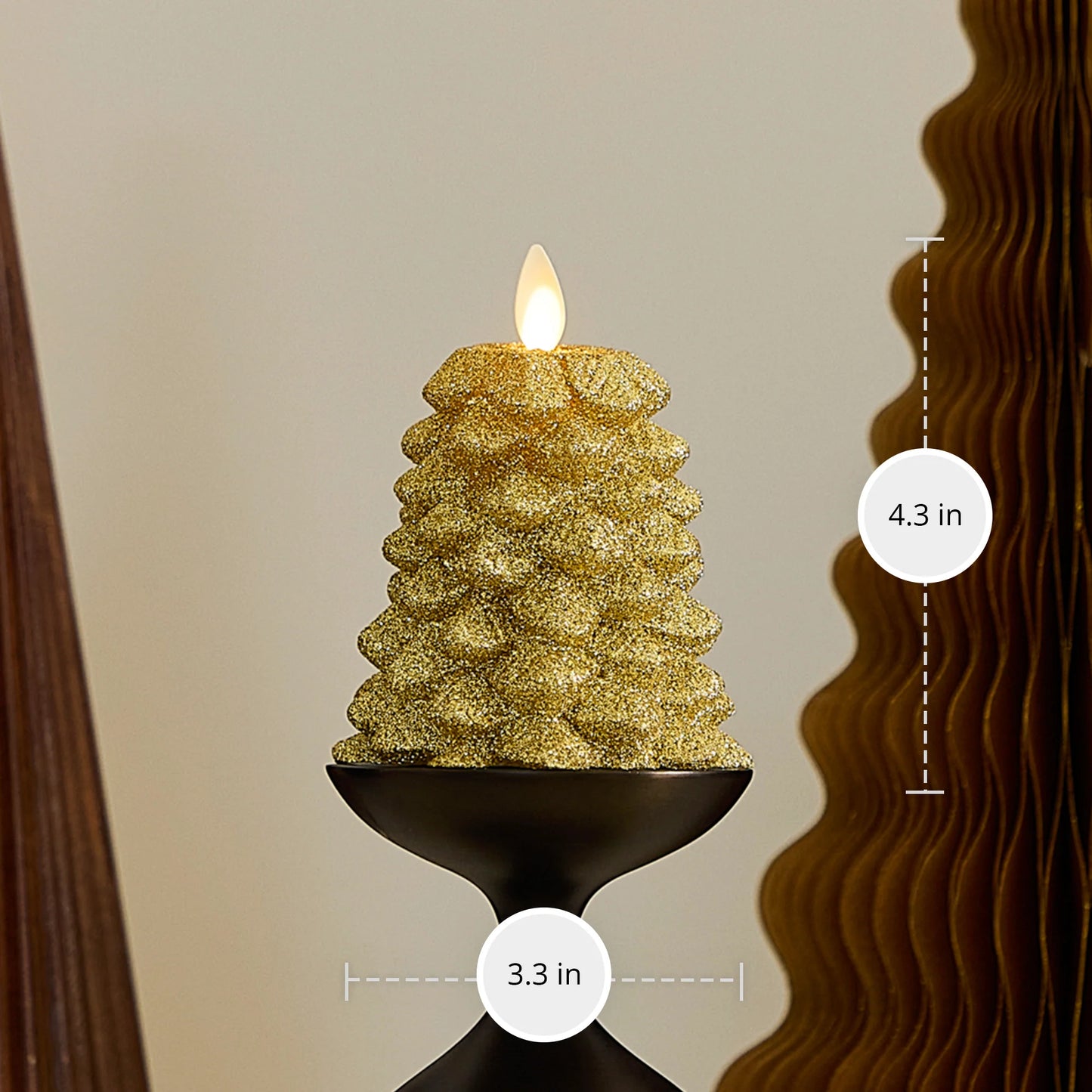 Rich Gold Glitter Flameless Candle North Tree