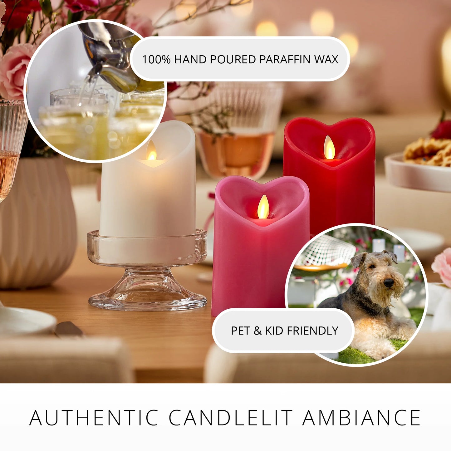 Raspberry Sorbet Flameless Candle Heart Pillar