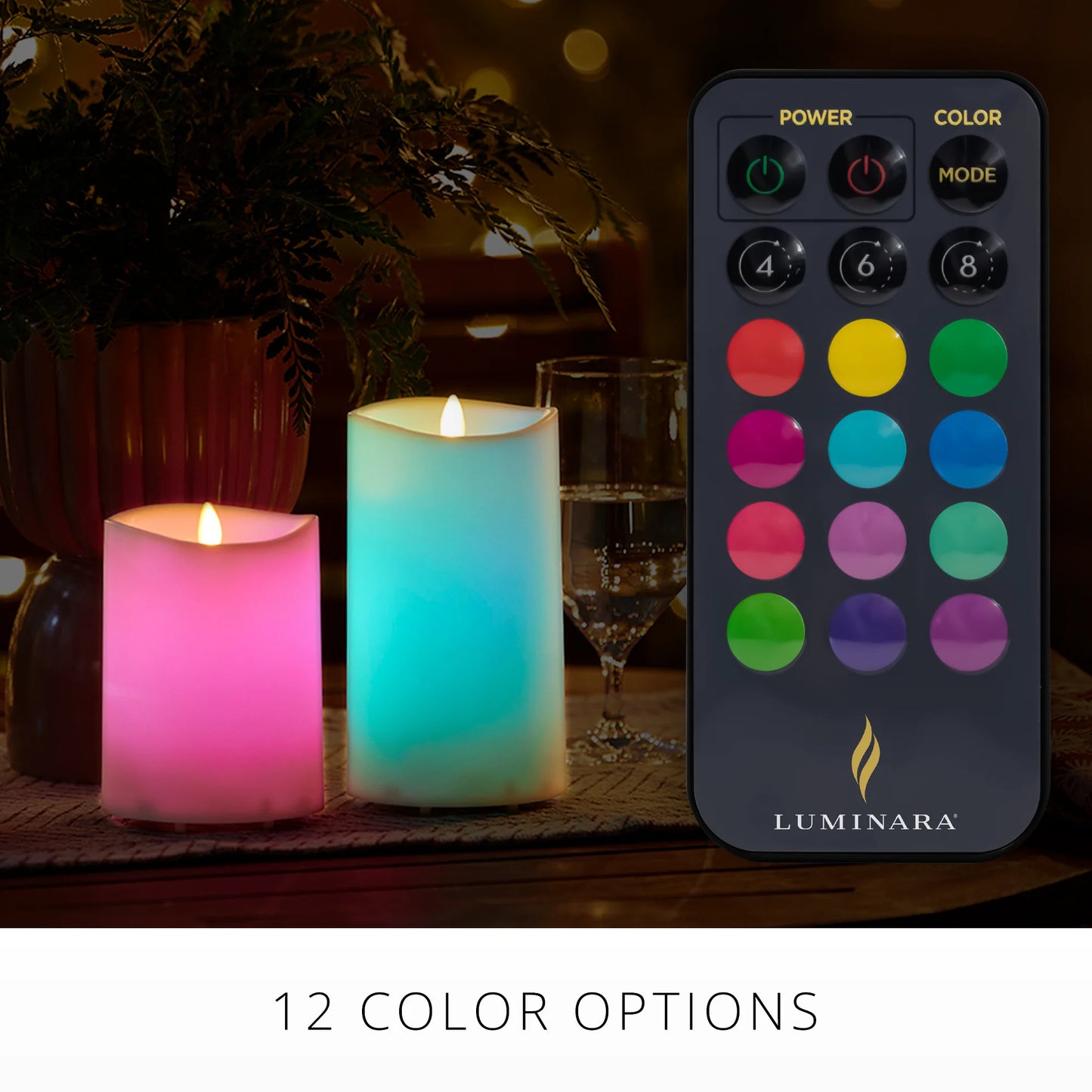 Outdoor Color Changing Flameless Candle Pillar with Remote - Melted Top - 3.75" Width