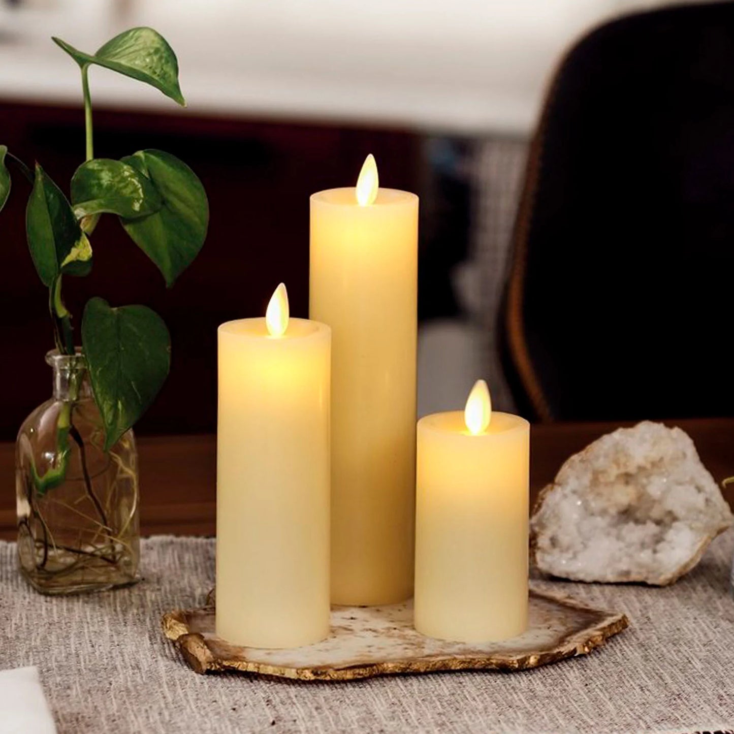 Ivory Flameless Candle Slim Pillar - Recessed Top - 2" Width