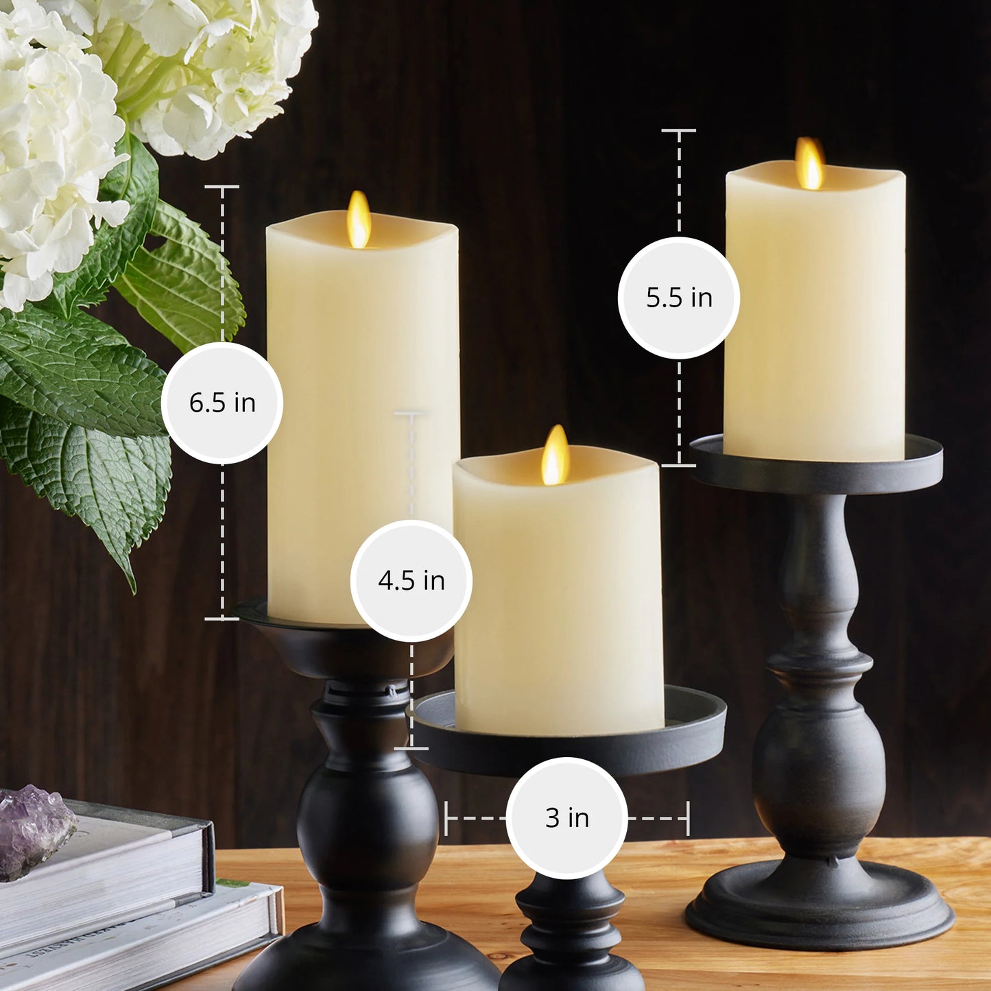 Ivory Flameless Candle Pillars with Remote - Melted Top - Set of 3