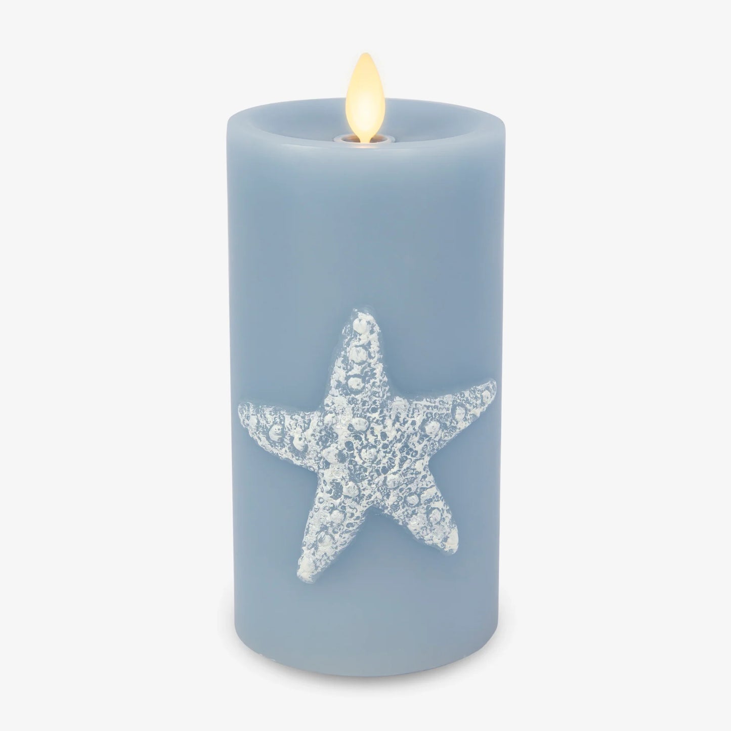 Soft Chambray Embossed Starfish Flameless Candle Pillar