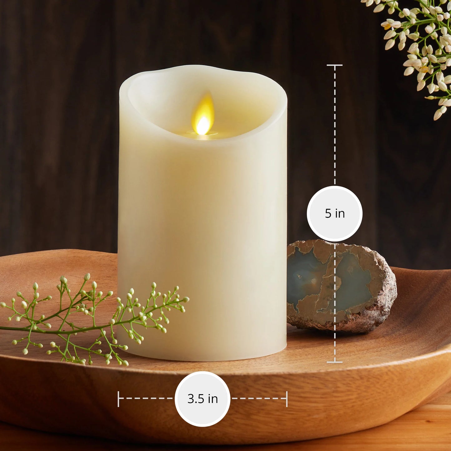 Ivory Flameless Candle Pillar - Scallop Top - 3.5" Width
