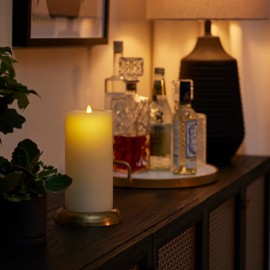 Wick To Flame Pearl Ivory Flameless Candle Pillar - Recessed Top