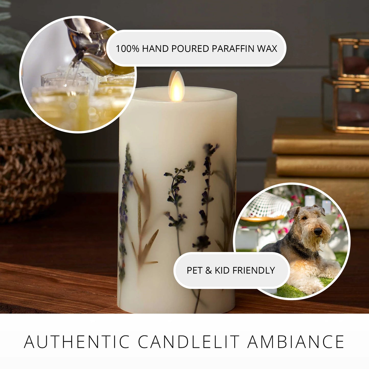 Flameless Embedded Lavender & Rosemary Candle Pillar - Recessed Top