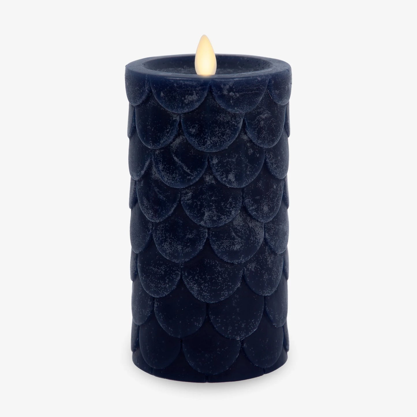 Midnight Blue Embossed Fish Scale Flameless Candle Pillar
