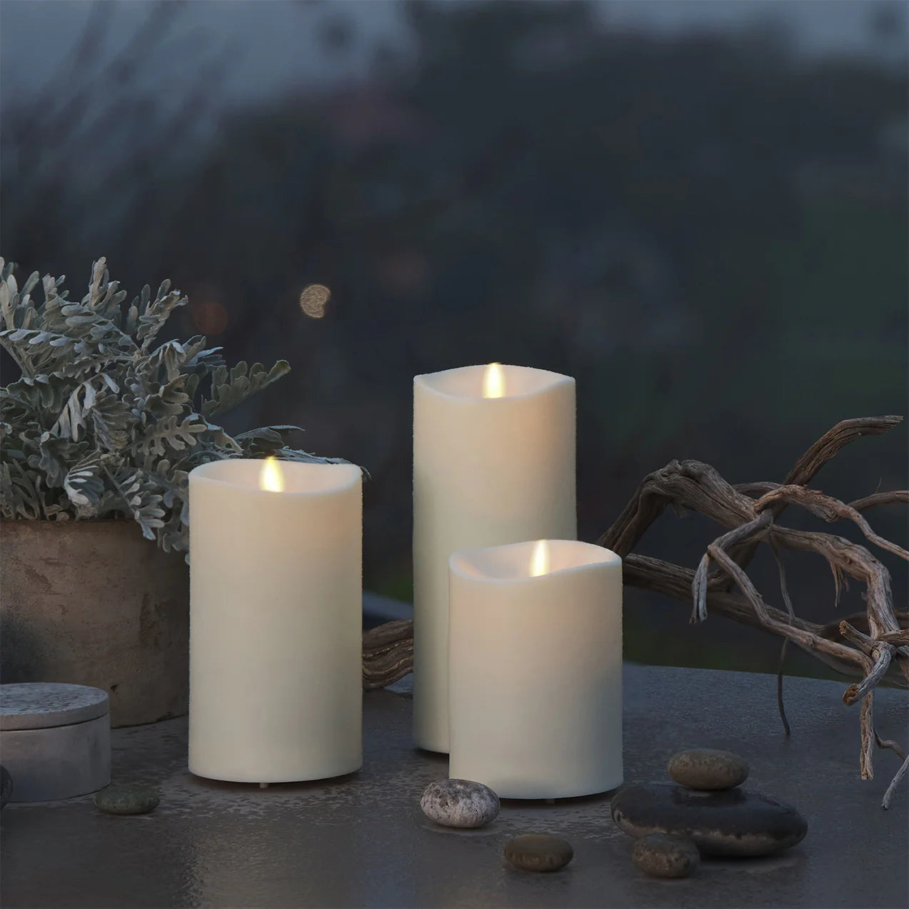 Outdoor Flameless Ivory Pearl Candle Pillar - Melted Top - 3.75" Width